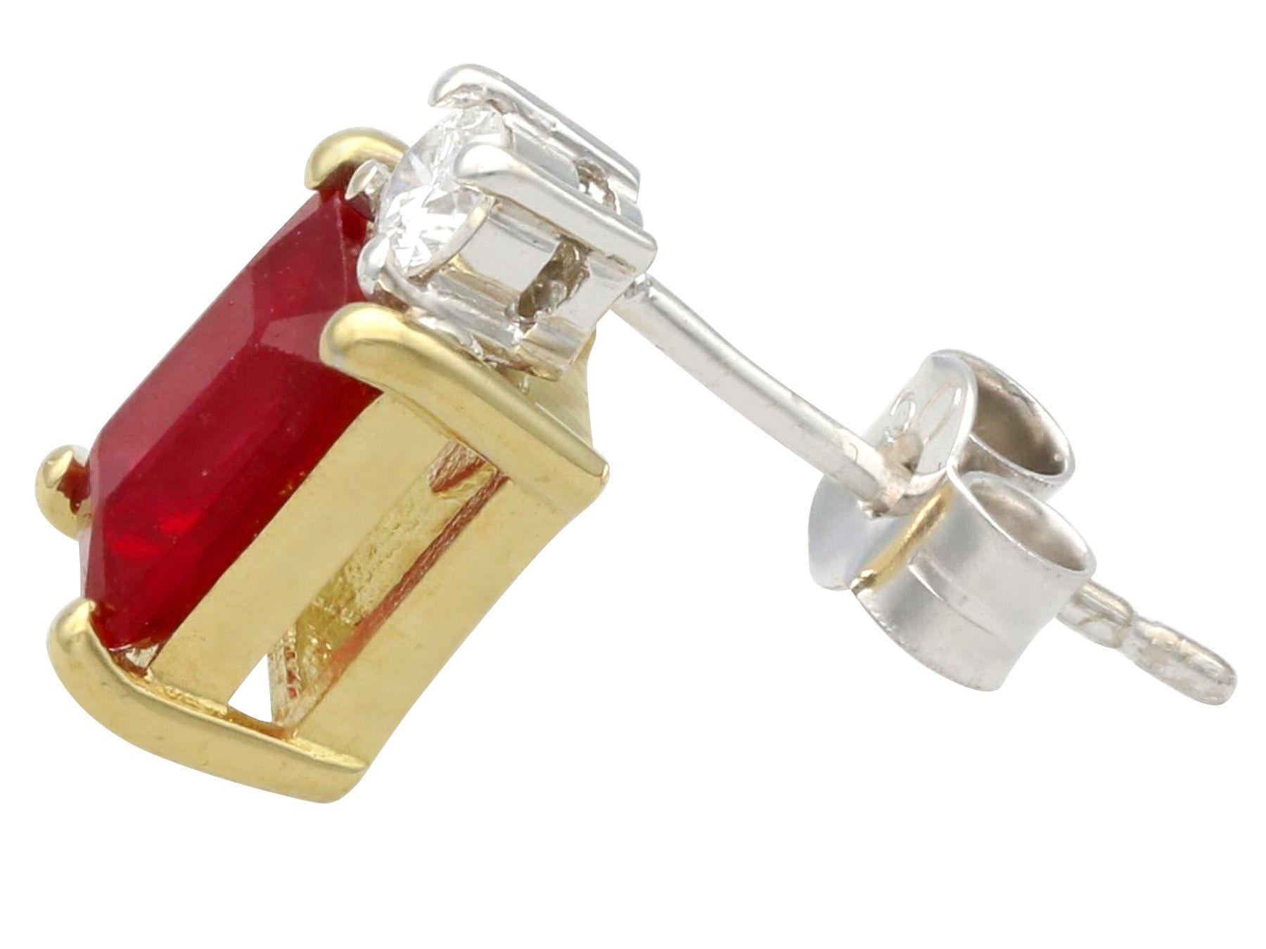 Emerald Cut Vinatge 2000s 2.45ct Ruby and Diamond White Gold and Yellow Gold Earrings For Sale