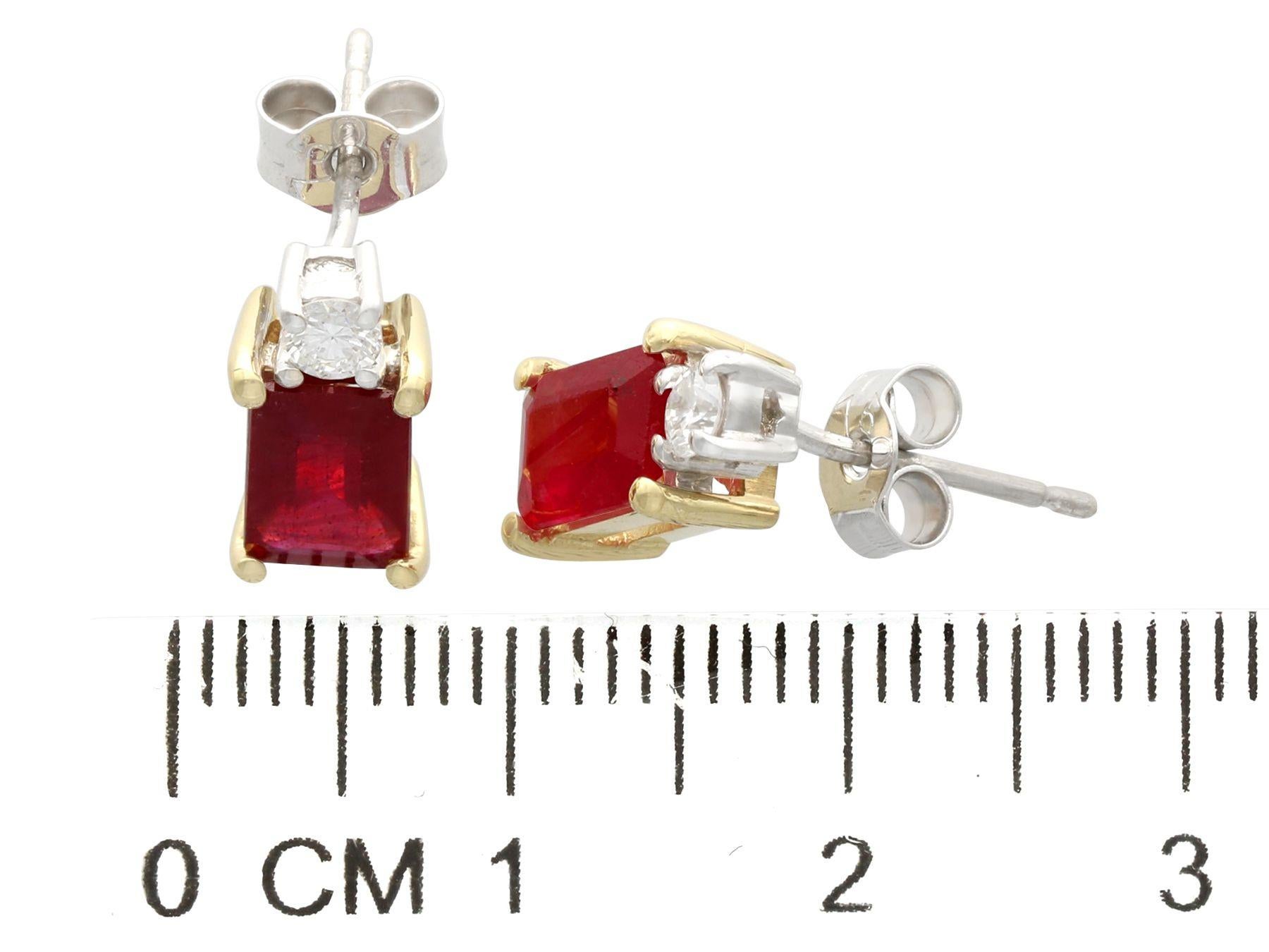 Vinatge 2000s 2.45ct Ruby and Diamond White Gold and Yellow Gold Earrings In Excellent Condition For Sale In Jesmond, Newcastle Upon Tyne
