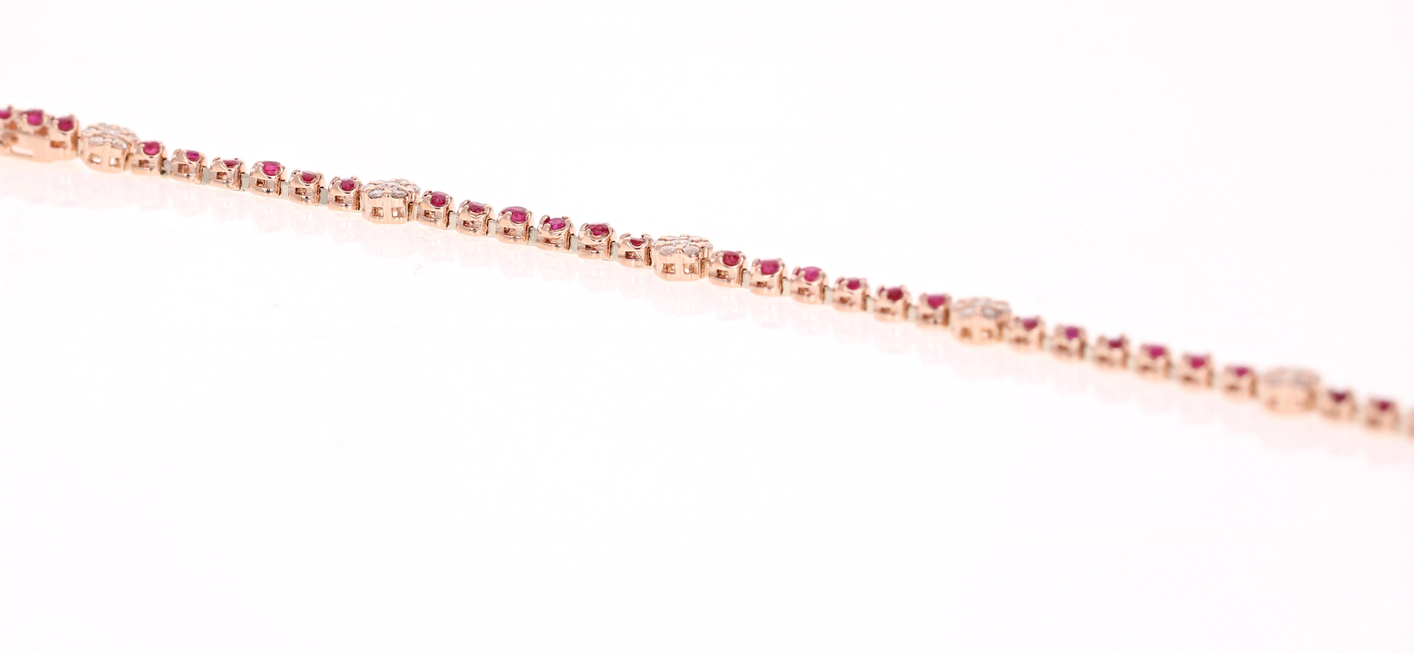 Modern 2.45 Carat Ruby Diamond Bracelet 14 Karat Rose Gold