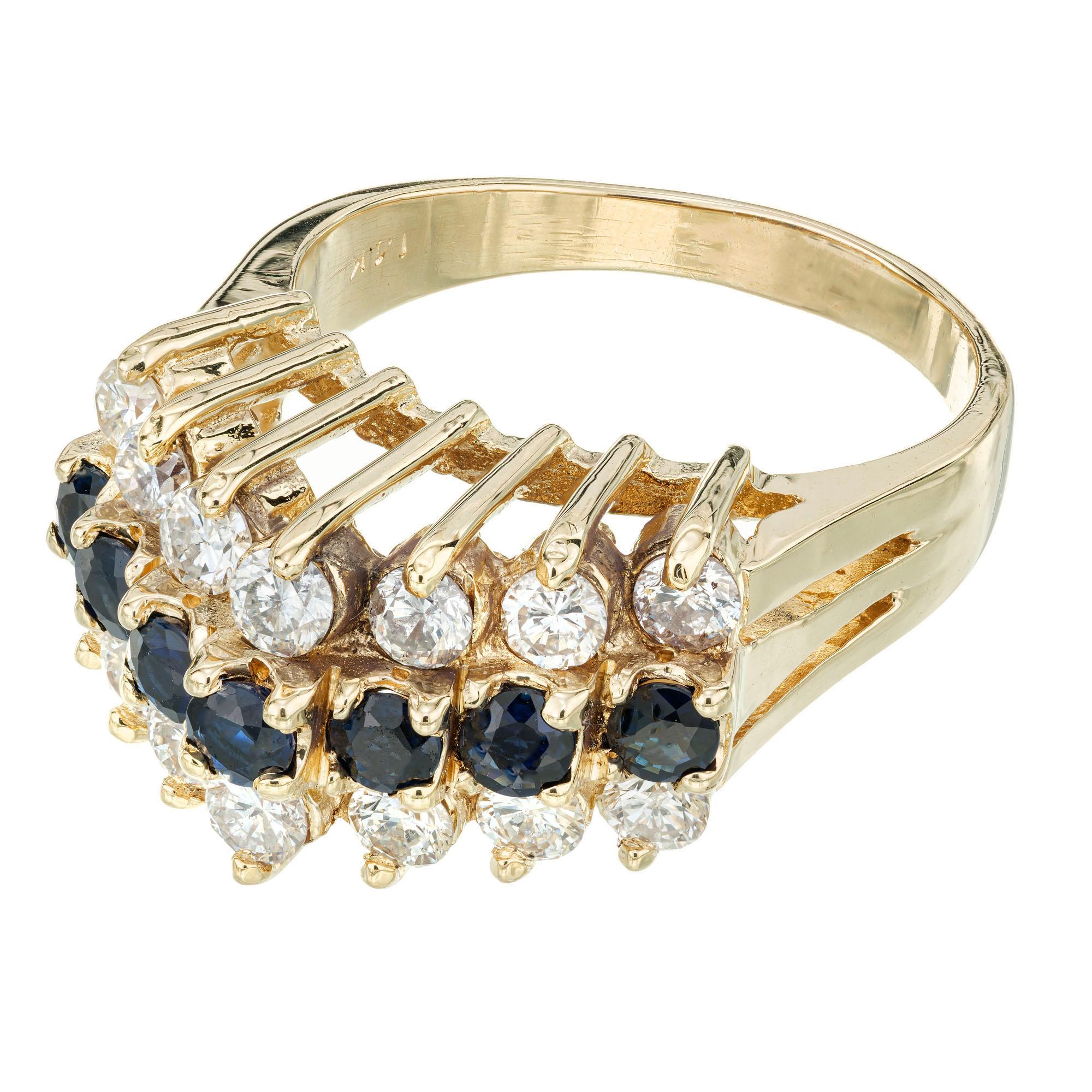 Round Cut 2.45 Carat Sapphire Diamond Gold Raised Wire Dome Cocktail Ring