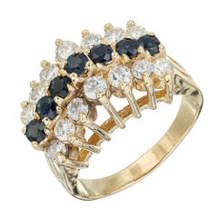 2.45 Carat Sapphire Diamond Gold Raised Wire Dome Cocktail Ring