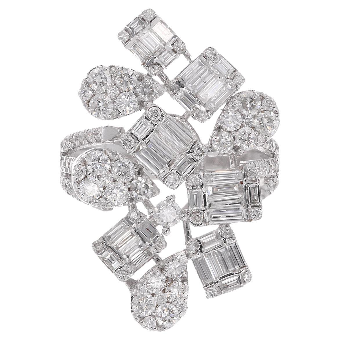 2,45 Carati SI Chiarezza HI Colore Baguette Anello con diamante rotondo Oro bianco 18 carati