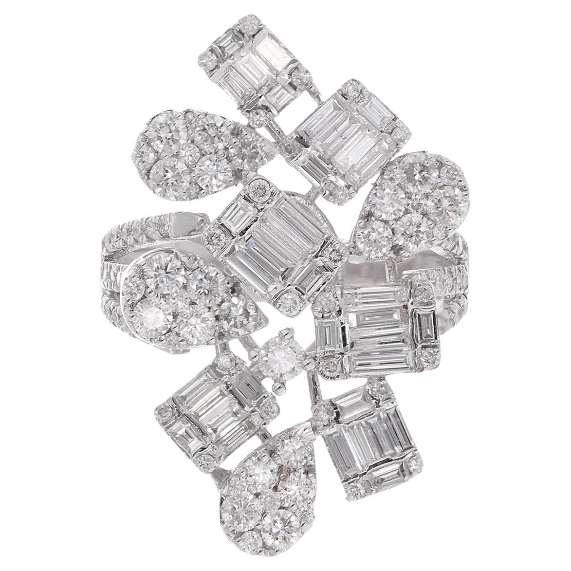 2,45 Karat SI Reinheit HI Farbe Baguette runder Diamantring 18 Karat Weißgold