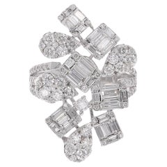 2,45 Karat SI Reinheit HI Farbe Baguette runder Diamantring 18 Karat Weißgold