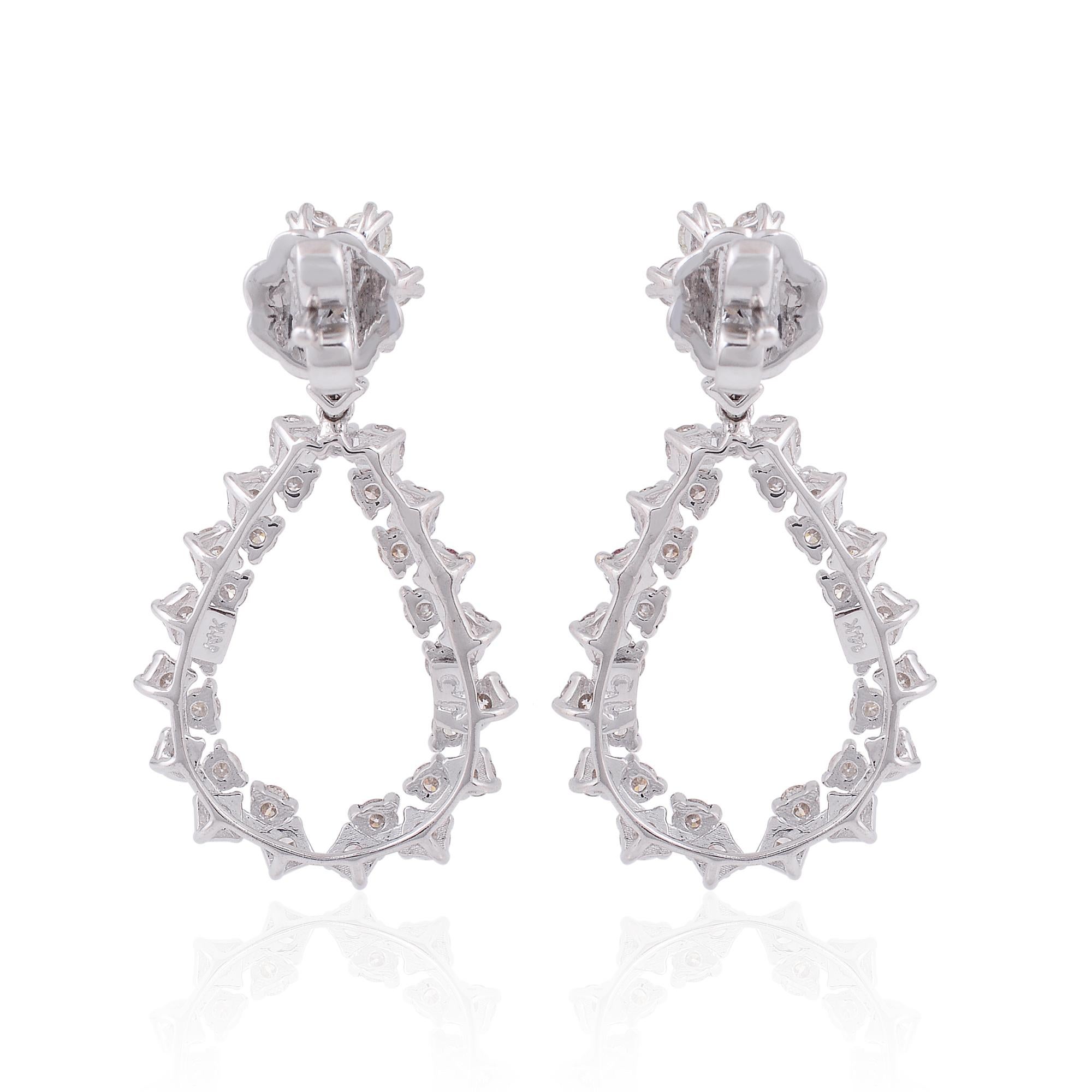 Taille ronde 2.45 Carat SI Clarity HI Color Diamond Dangle Earrings 14k White Gold Jewelry en vente