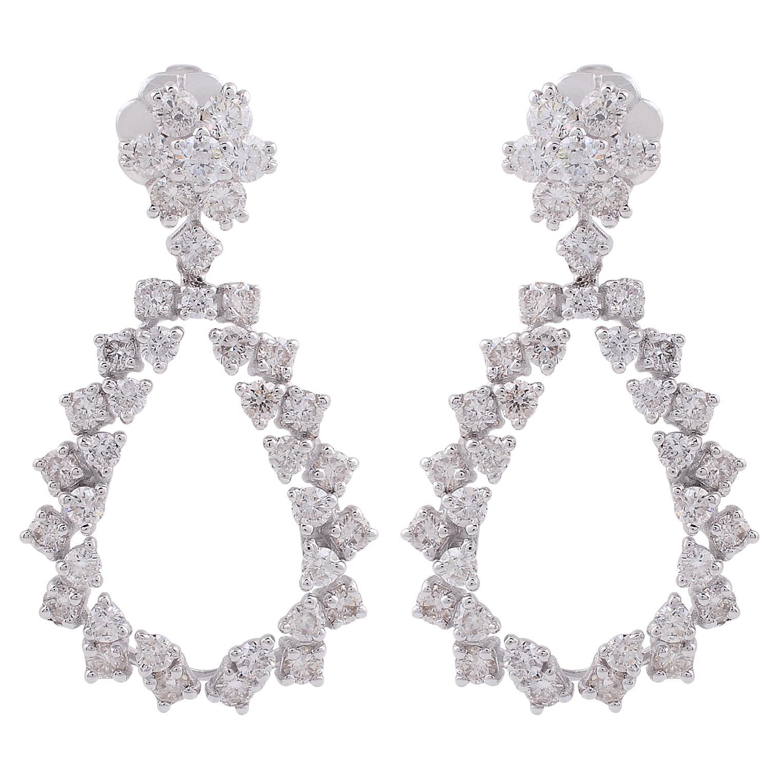 Boucles d'oreilles pendantes en diamant de 2,45 carats, pureté SI, couleur HI, en or blanc 14k