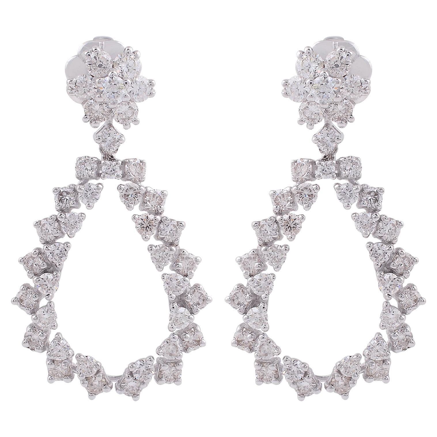 2.45 Carat SI Clarity HI Color Diamond Dangle Earrings 14k White Gold Jewelry