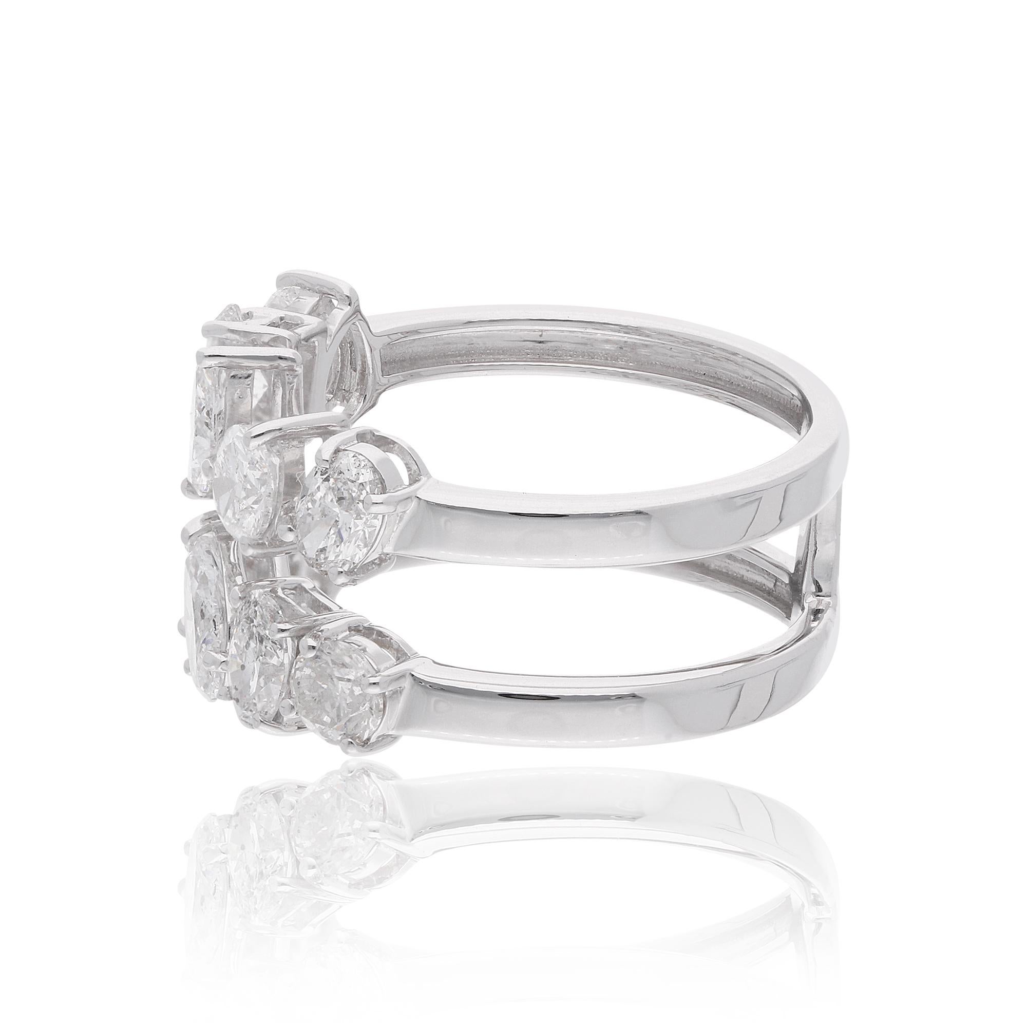 This Double Row Ring is sure to catch the eye and draw compliments wherever you go. The double band design adds a modern twist to the classic diamond ring, creating a look that is both timeless and contemporary. This ring is available in