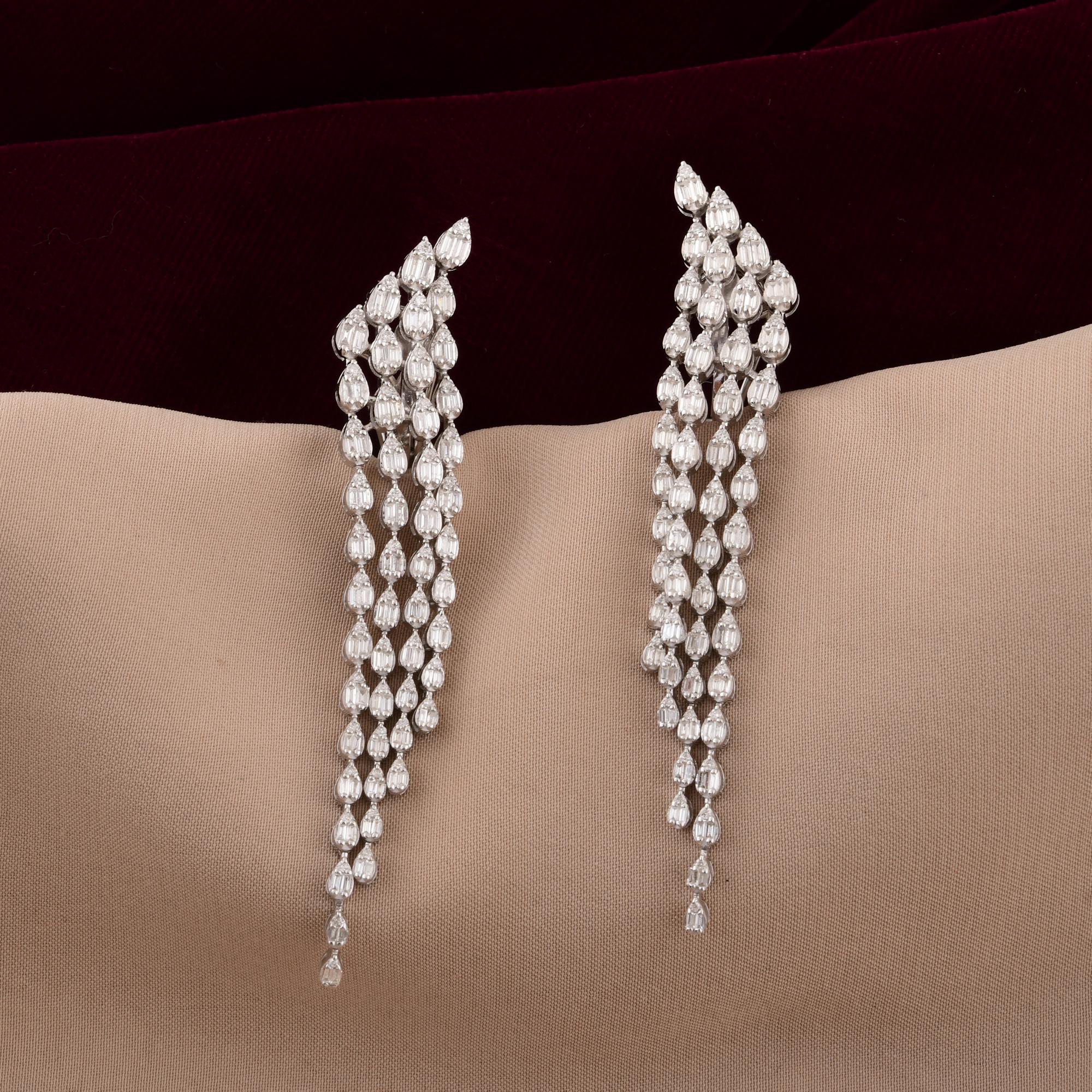 Baguette Cut 2.45 Carat SI/H Baguette Diamond Chandelier Earrings 18 Karat White Gold Jewelry For Sale