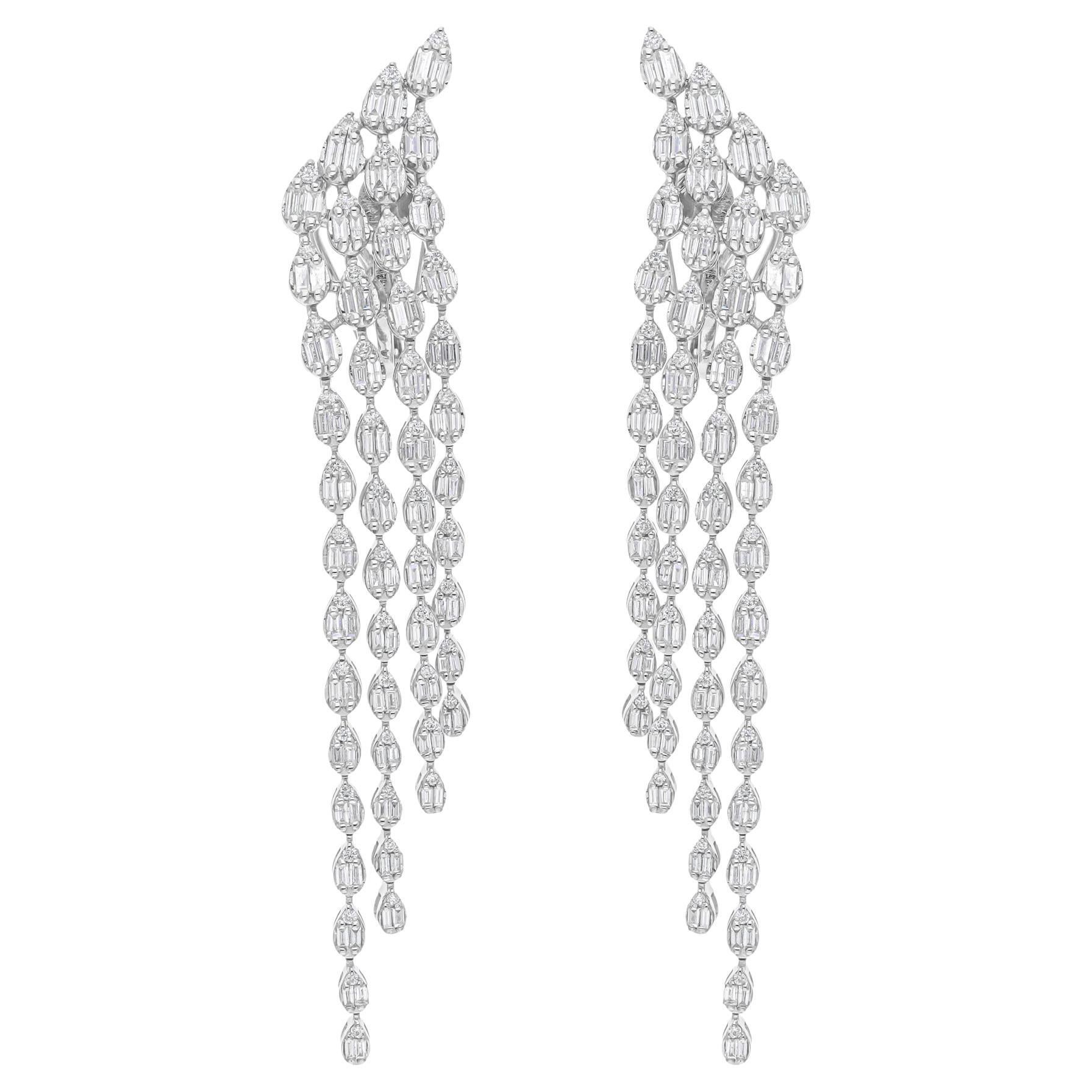 2.45 Carat SI/H Baguette Diamond Chandelier Earrings 18 Karat White Gold Jewelry