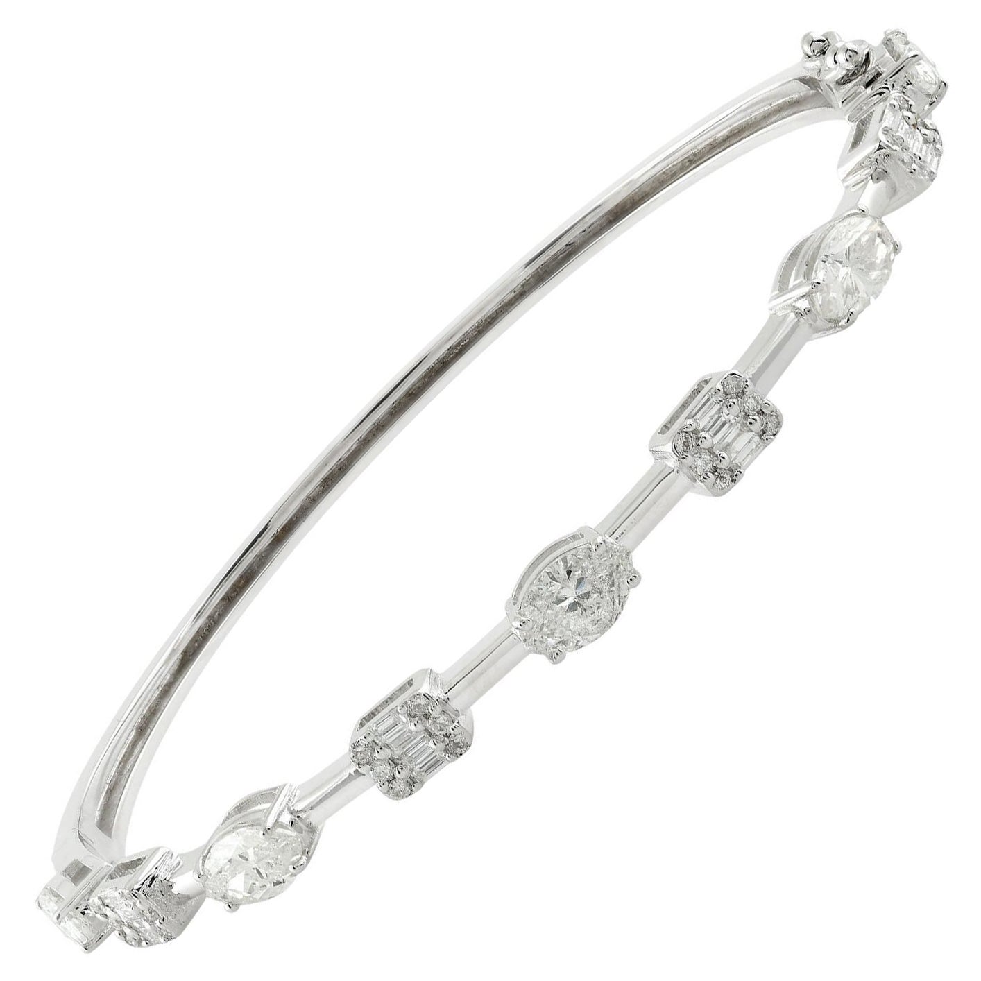 2.45 Carat SI/H Diamond Cluster Bangle Bracelet 18 Karat White Gold Jewelry