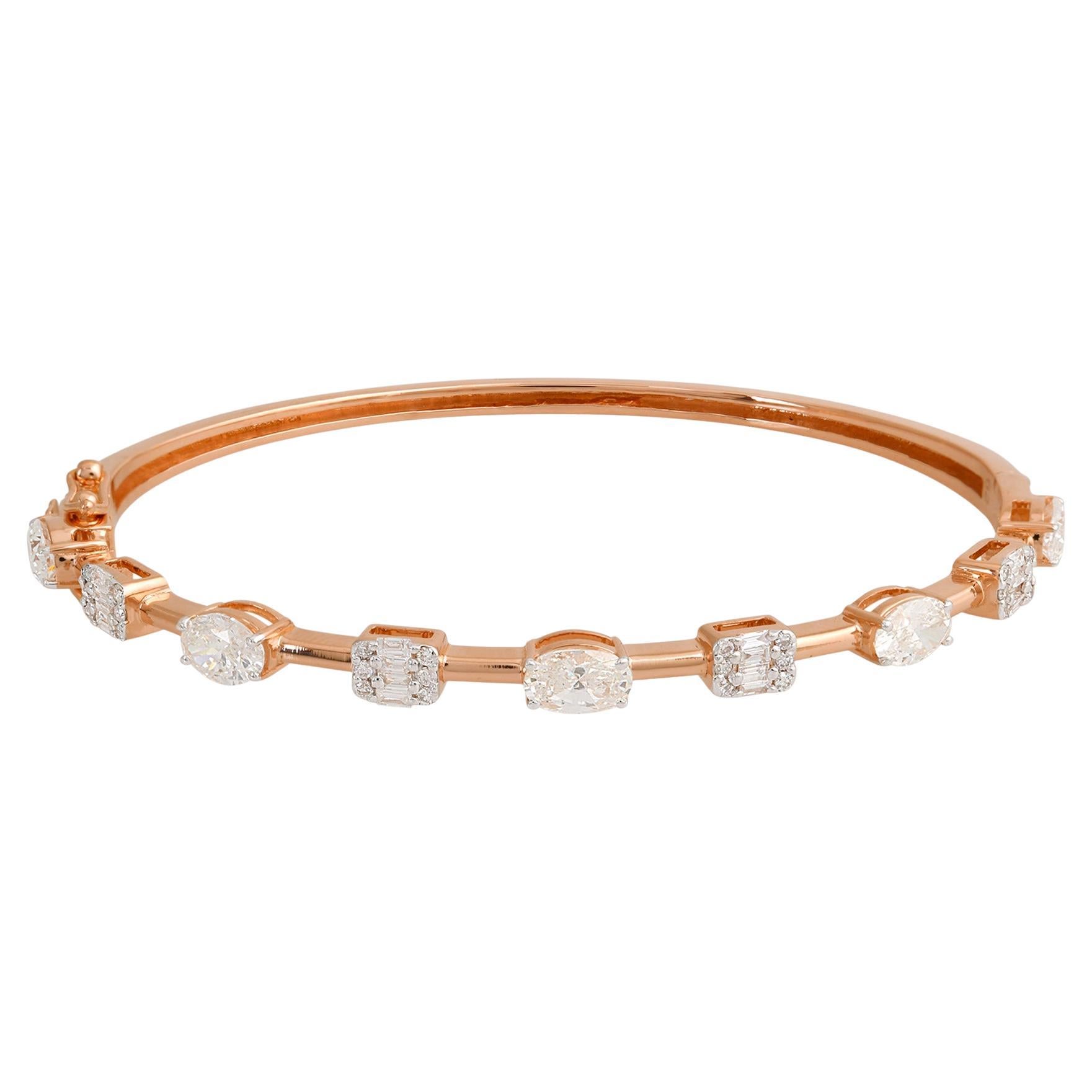2.45 Carat SI/H Diamond Station Bangle Bracelet 18 Karat Rose Gold Fine Jewelry