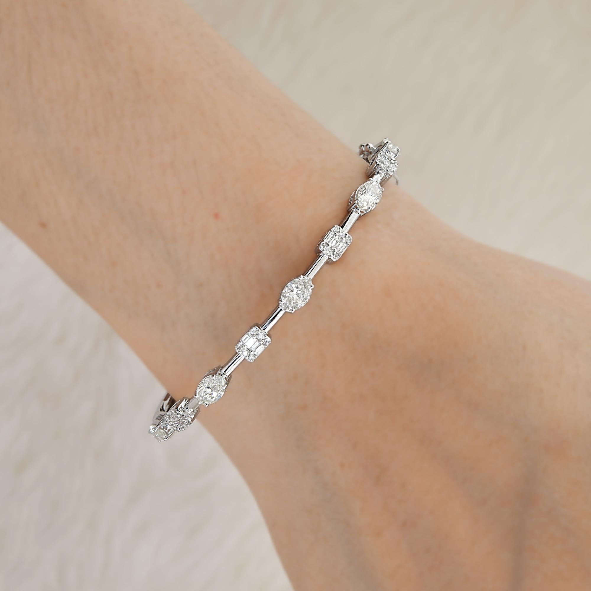 2,45 Karat SI/HI Marquise Diamant-Schmuckarmband aus 18 Karat Weißgold (Moderne) im Angebot