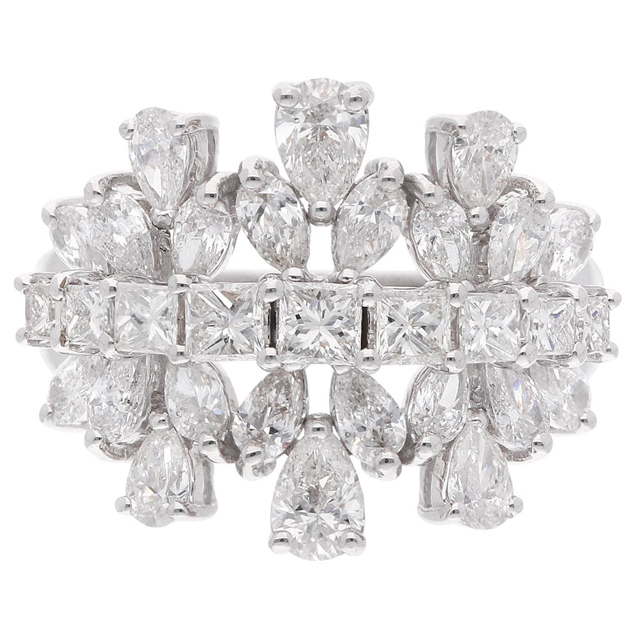 2.45 Carat SI/HI Princess Cut Diamond Cocktail Ring 14 Karat White Gold Jewelry For Sale