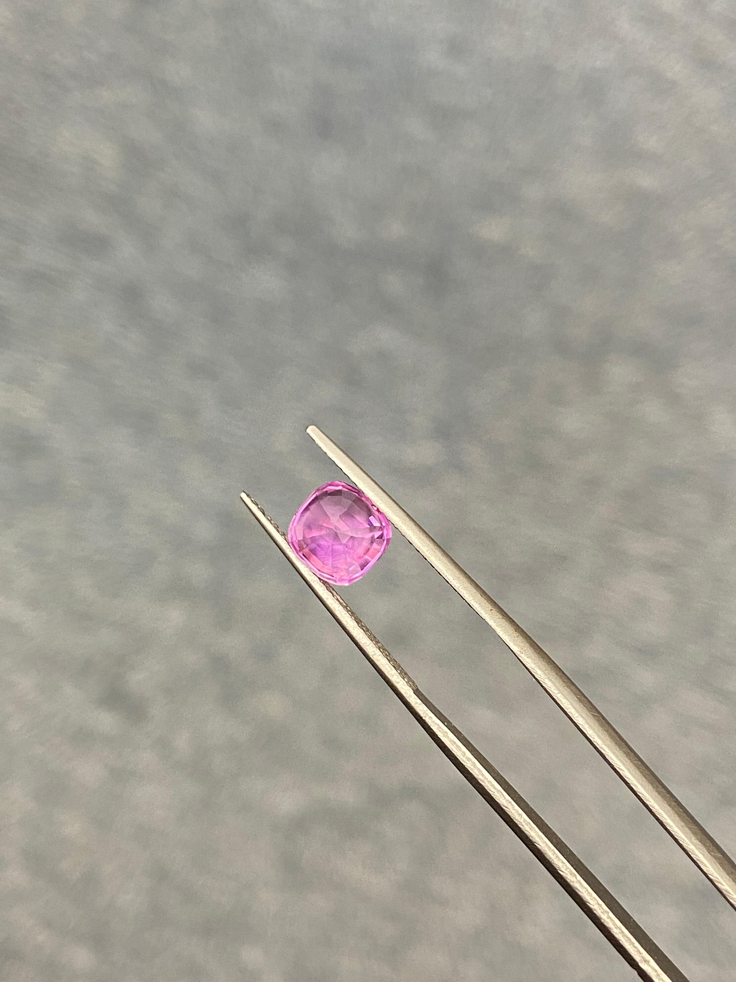 Contemporary 2.45 Carat GUILD Certified Unheated Cushion-Cut Burmese Purplish-Pink Sapphire