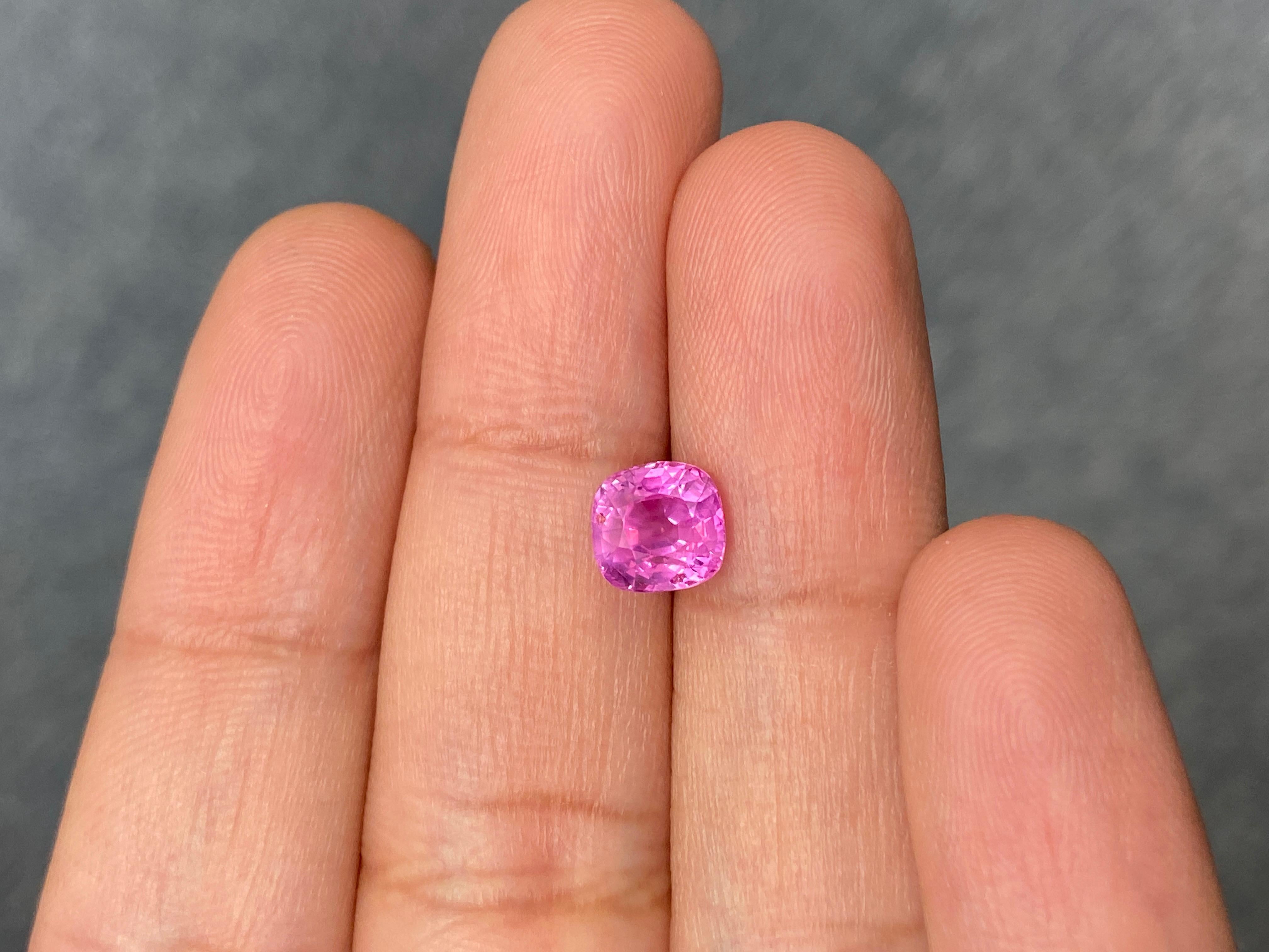 Women's or Men's 2.45 Carat GUILD Certified Unheated Cushion-Cut Burmese Purplish-Pink Sapphire