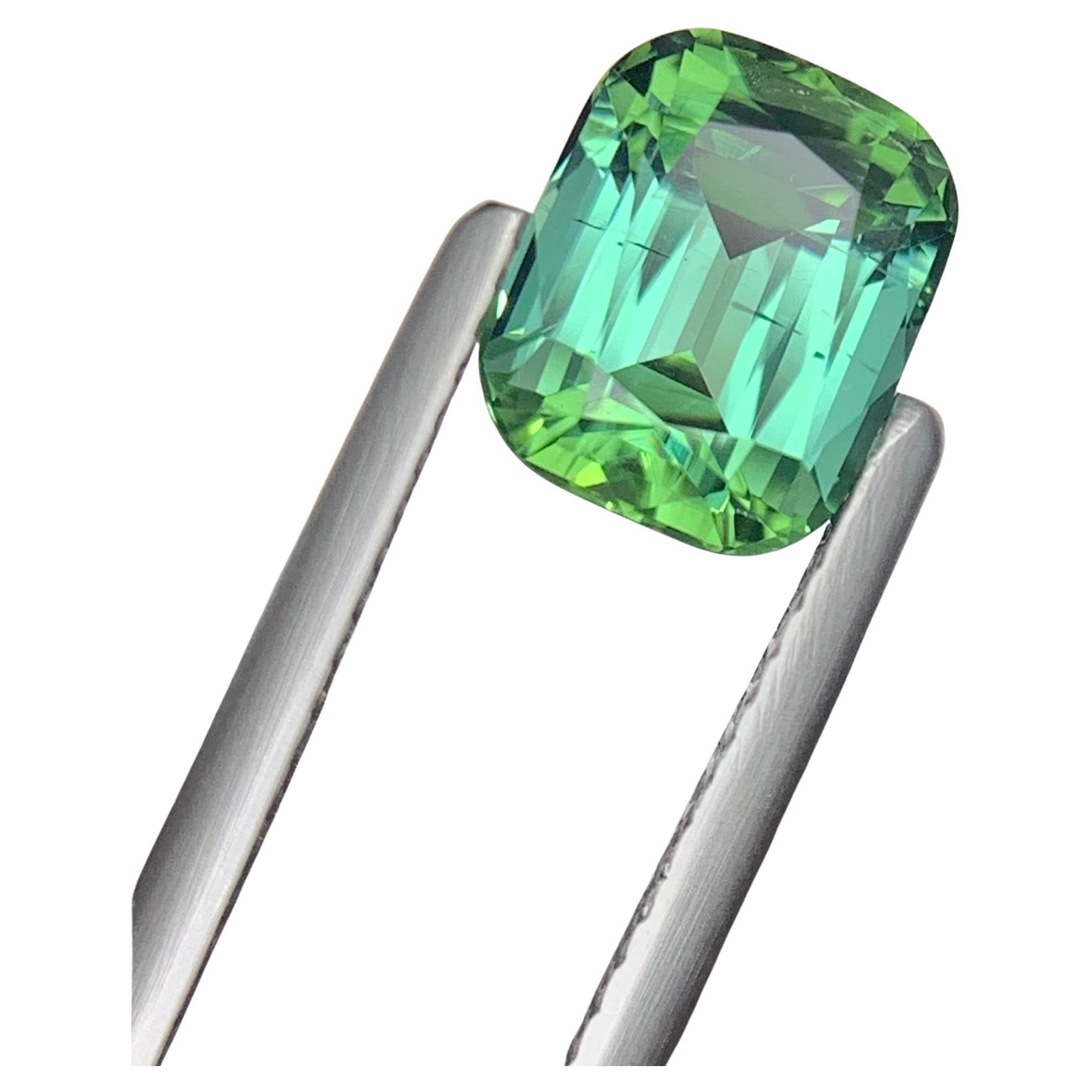 2.45 Carats Bluish Green Tourmaline Natural Loose Gemstone Cushion Cut For Sale
