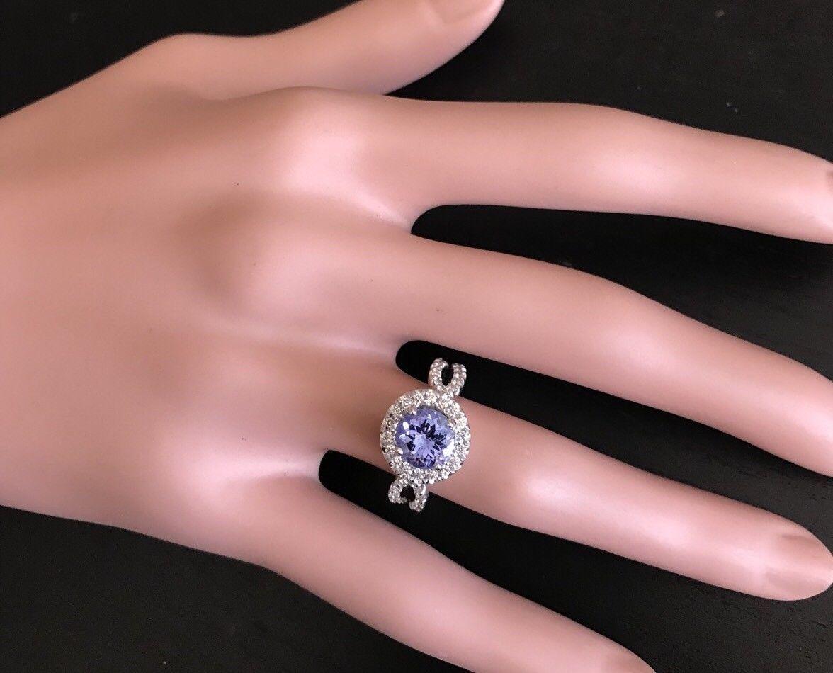 Women's 2.45 Carat Natural Tanzanite and Diamond 14 Karat Solid White Gold Ring For Sale