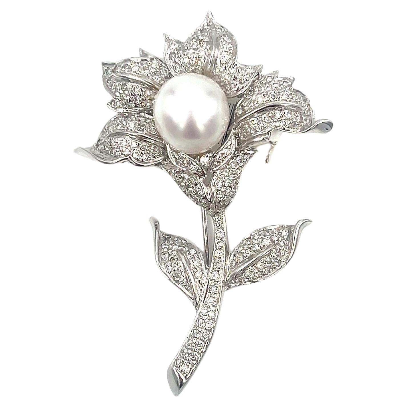 2.45 ct Diamond & Pearl Brooch