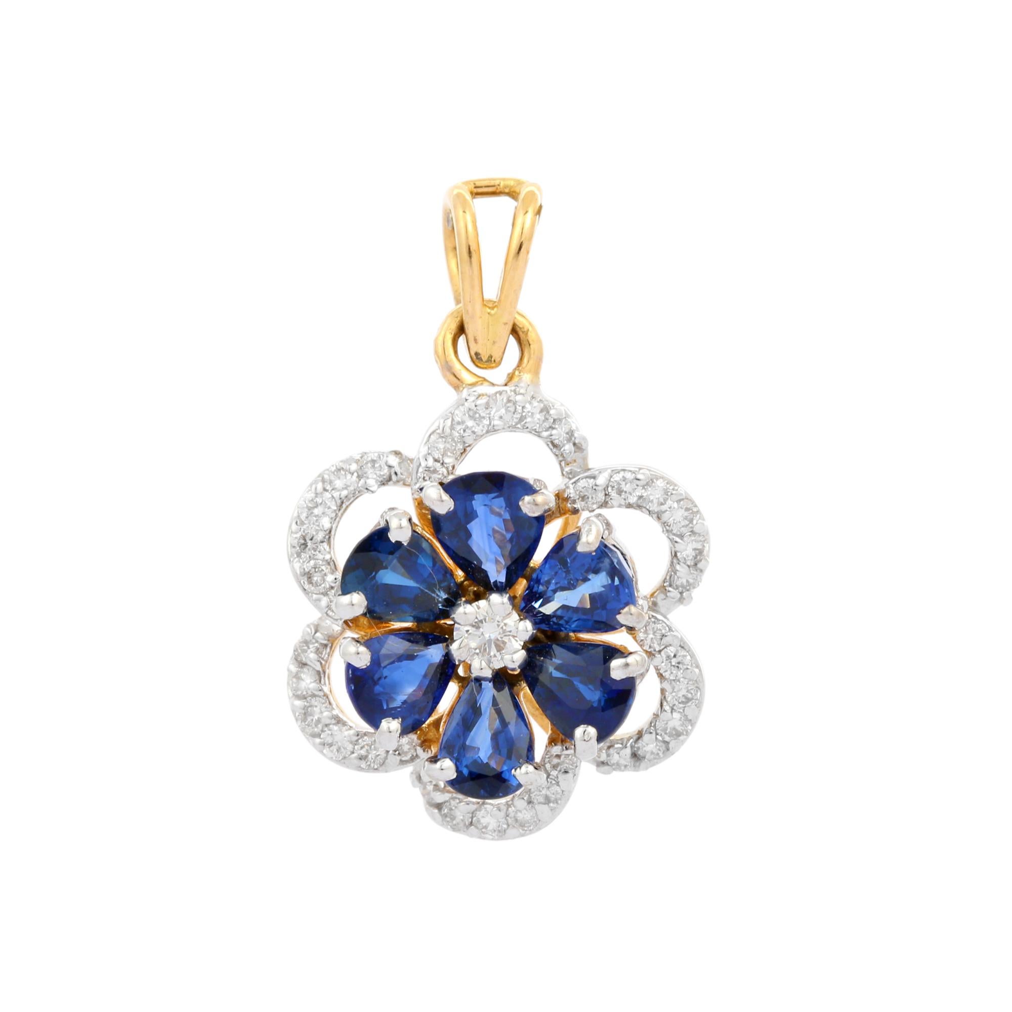 2.45 Ct Pear Sapphire and Diamond Flower Pendant in 18K Yellow Gold In New Condition For Sale In Houston, TX