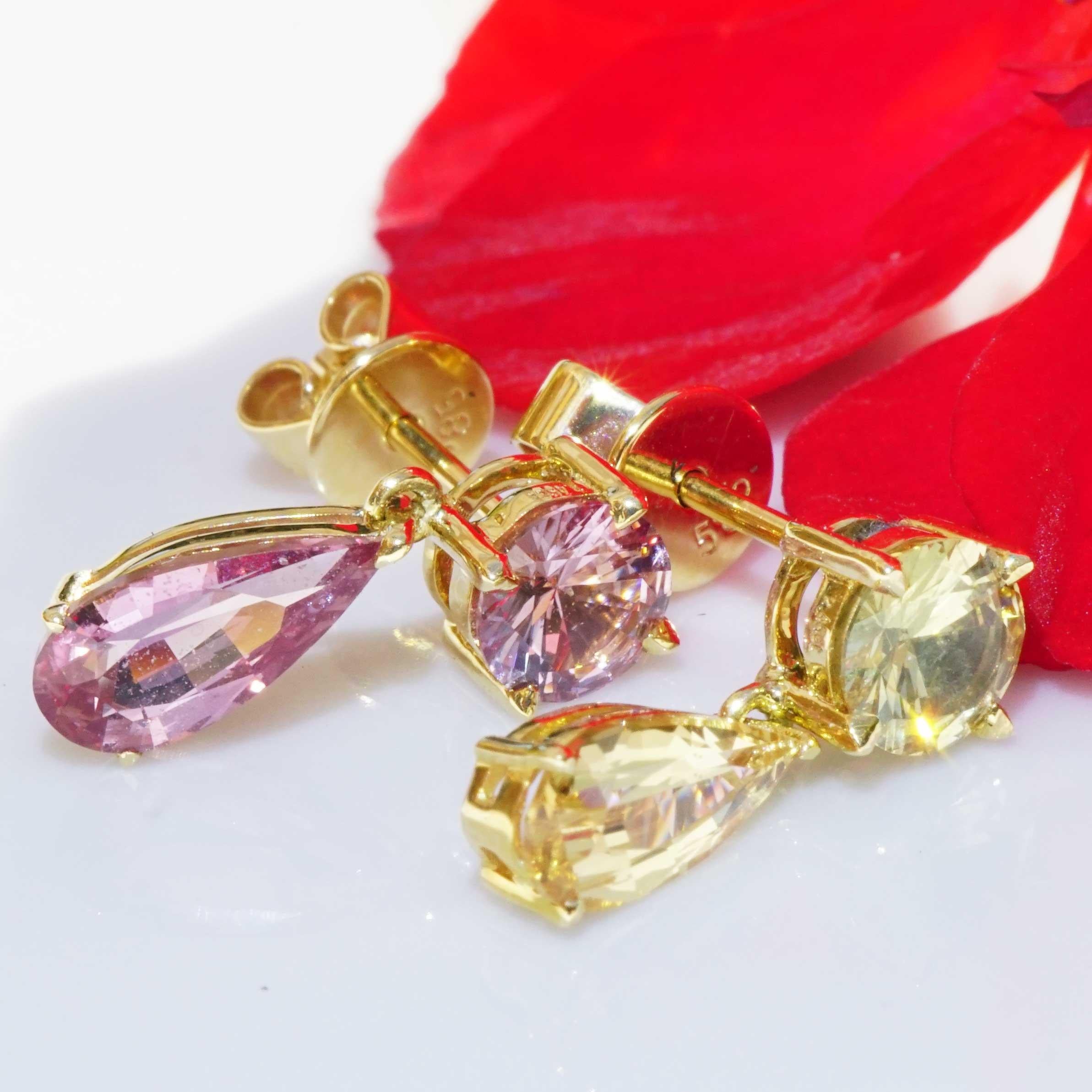 2.45 Saphire Earrings purple yellow 14 kt Yellow Gold Ilakaka Mine Madagascar For Sale 4