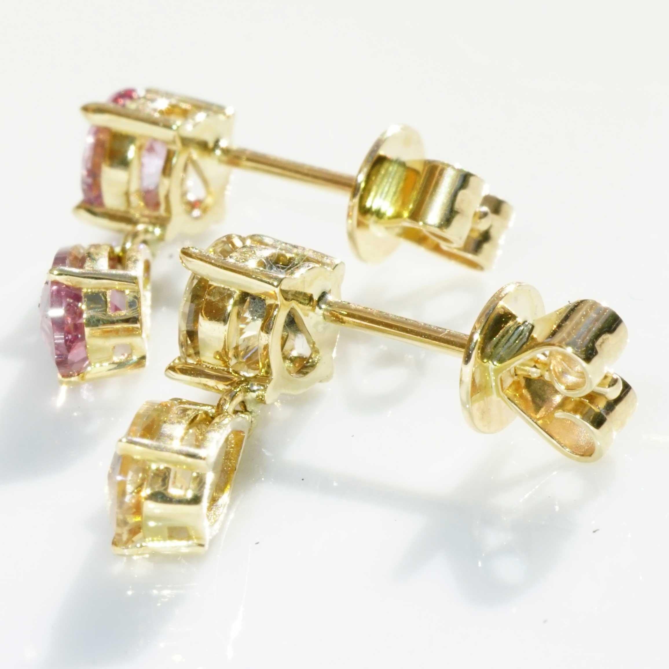 2.45 Saphire Earrings purple yellow 14 kt Yellow Gold Ilakaka Mine Madagascar For Sale 6