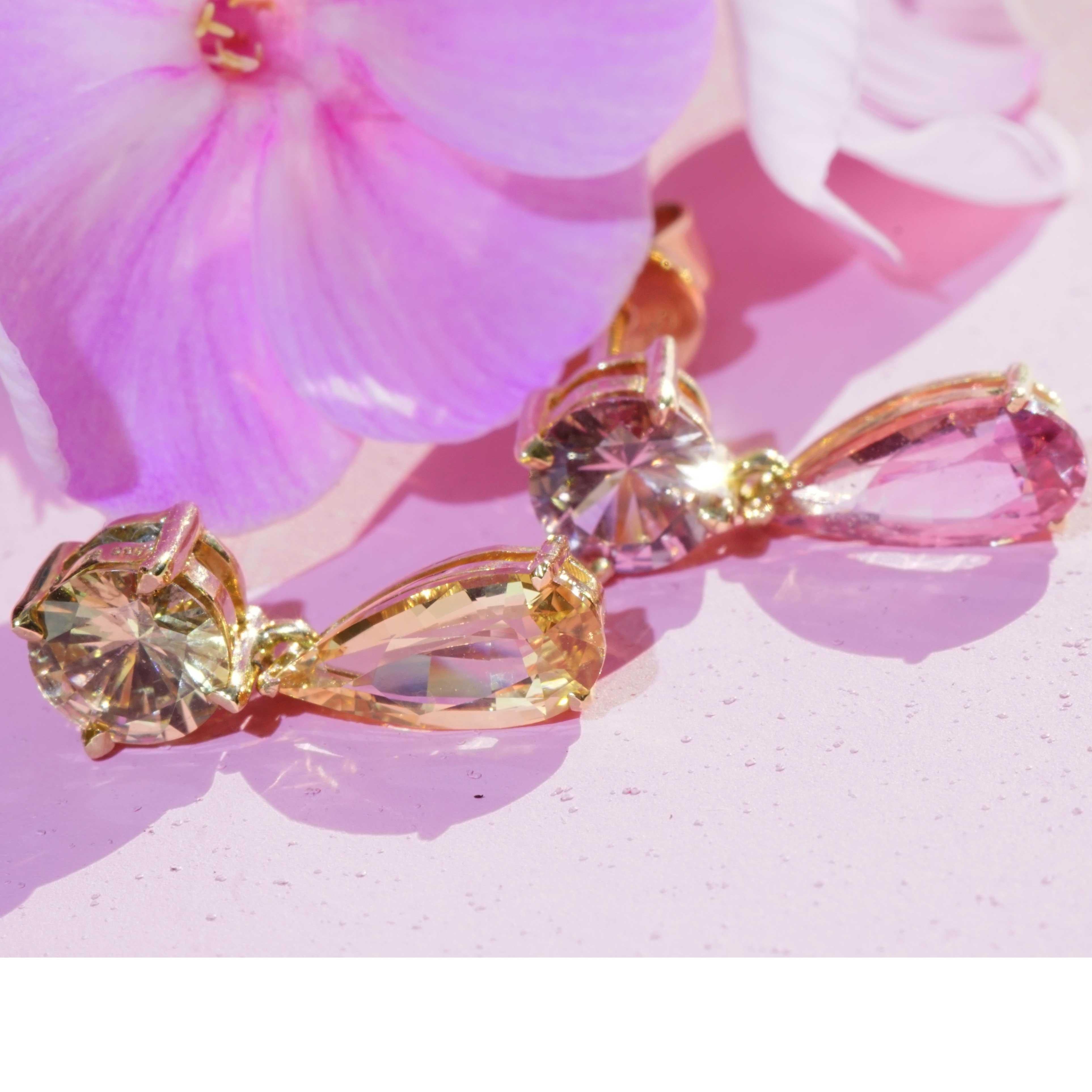 2.45 Saphire Earrings purple yellow 14 kt Yellow Gold Ilakaka Mine Madagascar For Sale 8
