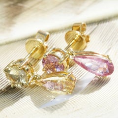 Boucles d'oreilles saphir 2,45 jaune pourpre et or jaune 14 carats Ilakaka Mine Madagascar