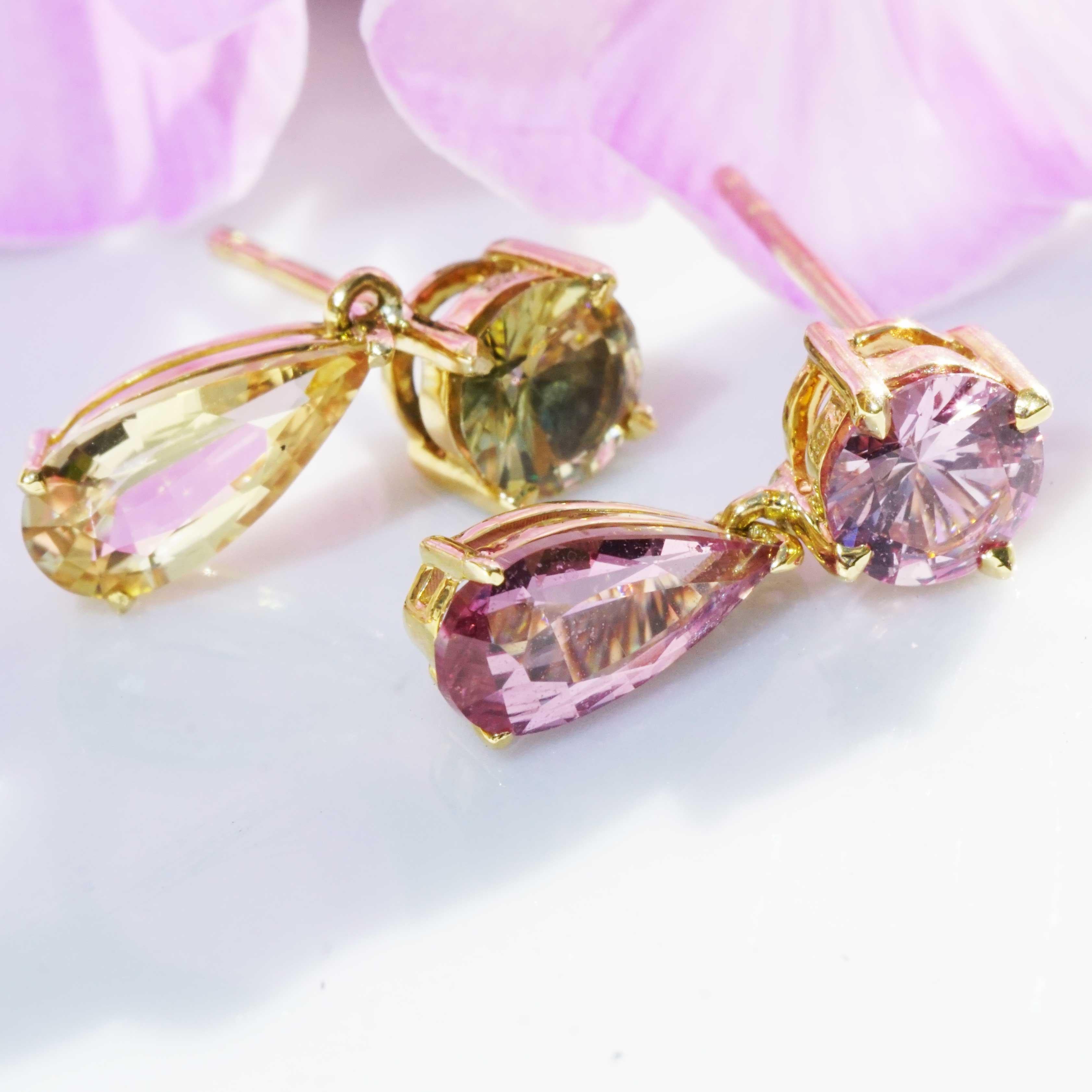 2.45 Saphire Earrings purple yellow 14 kt Yellow Gold Ilakaka Mine Madagascar For Sale 2