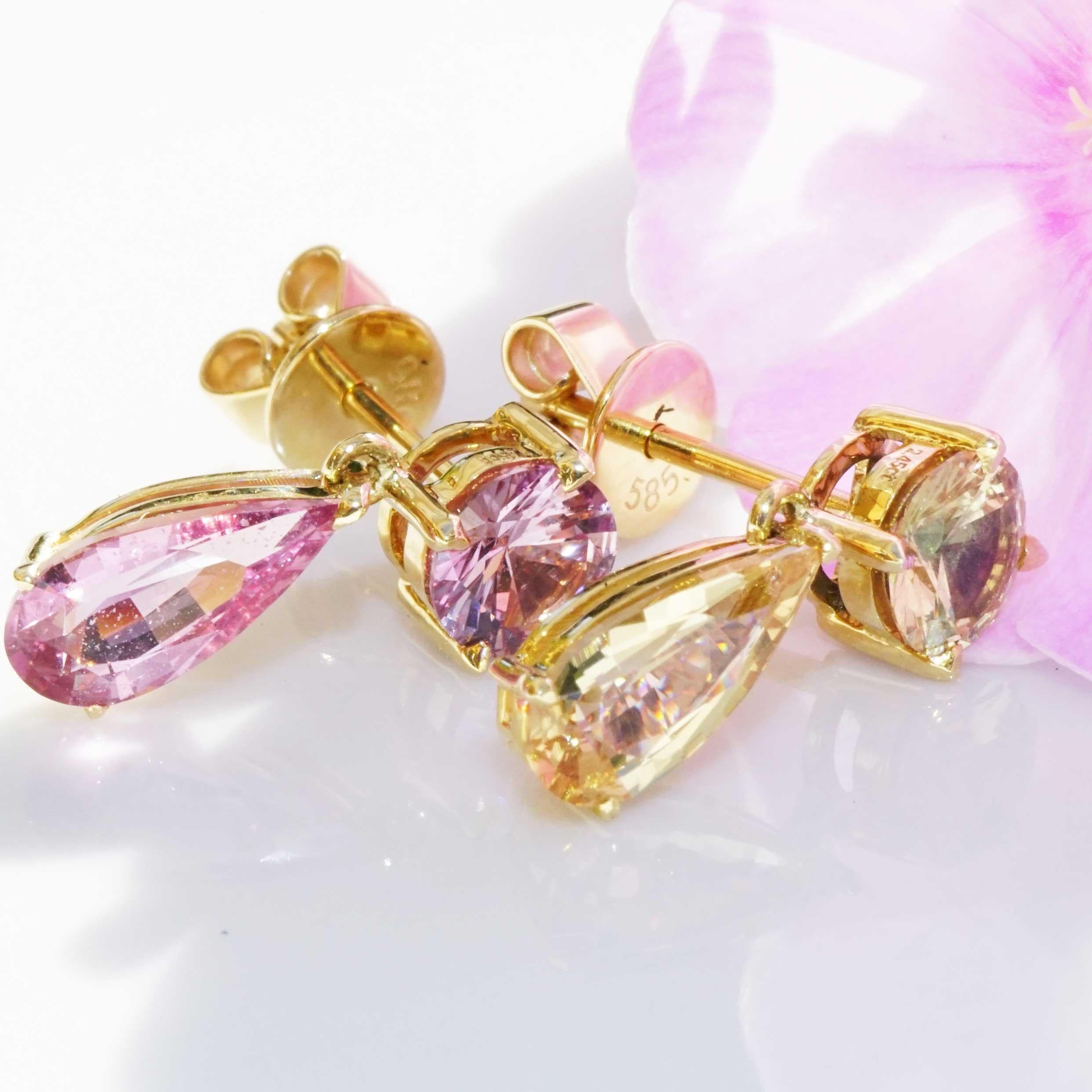 2.45 Saphire Earrings purple yellow 14 kt Yellow Gold Ilakaka Mine Madagascar For Sale 2