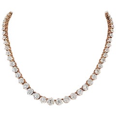 24.50 Carat 14 Karat Rose Gold Old Mine Diamond 1900s Rivere Necklace