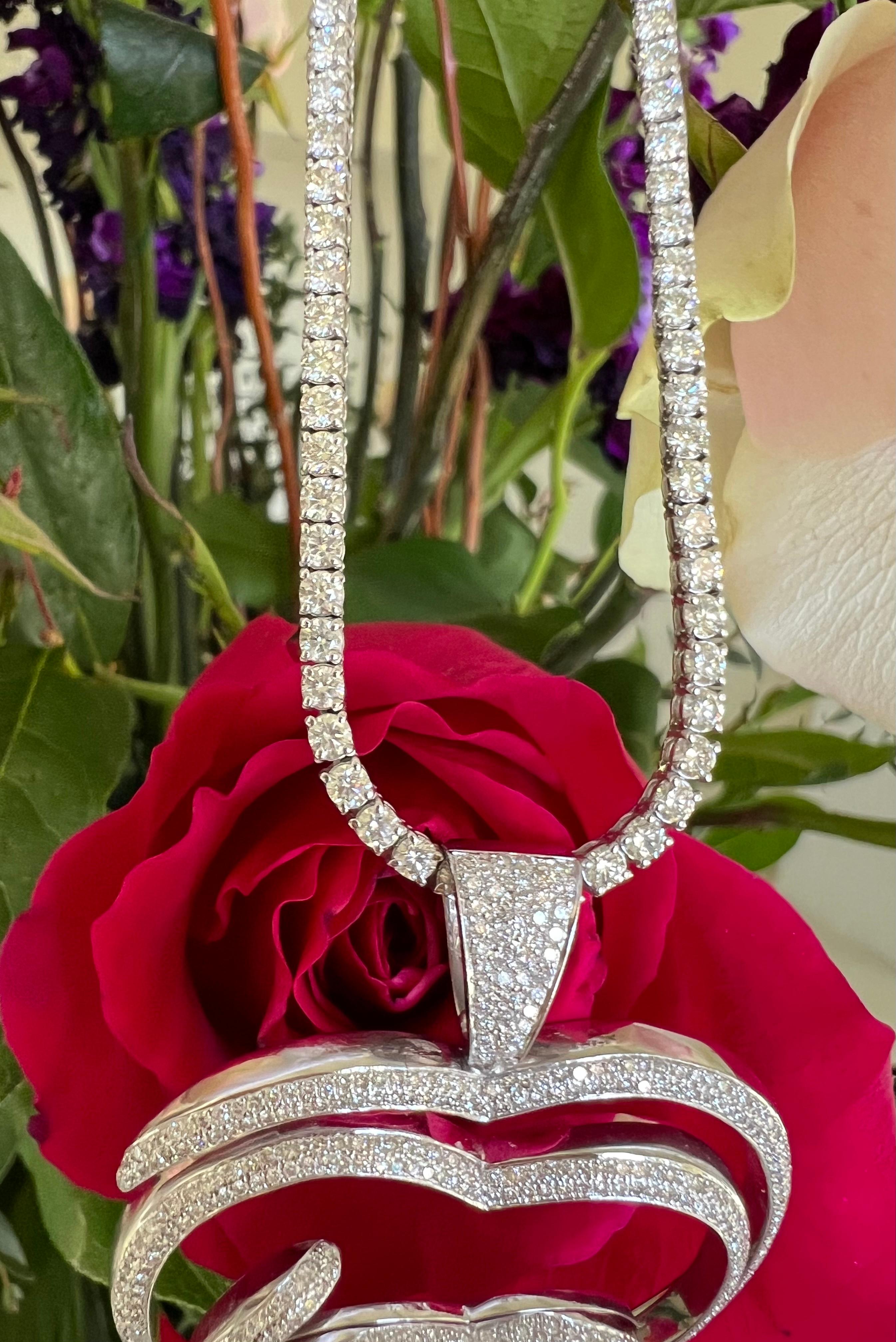 Women's 24.50 Carat Pave Diamond Heart Shaped Watch Pendant Necklace on Diamond Chain
