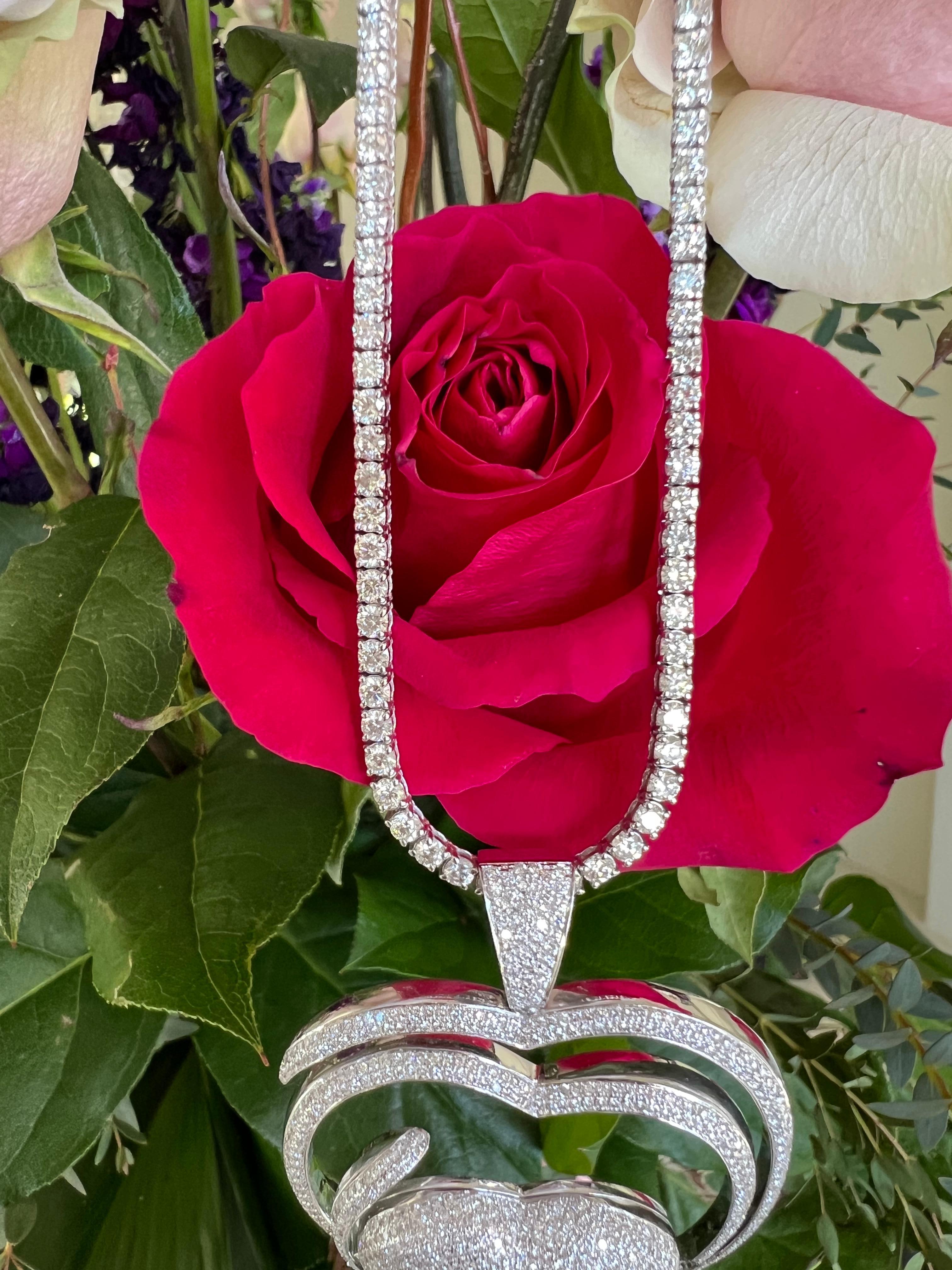 24.50 Carat Pave Diamond Heart Shaped Watch Pendant Necklace on Diamond Chain 1