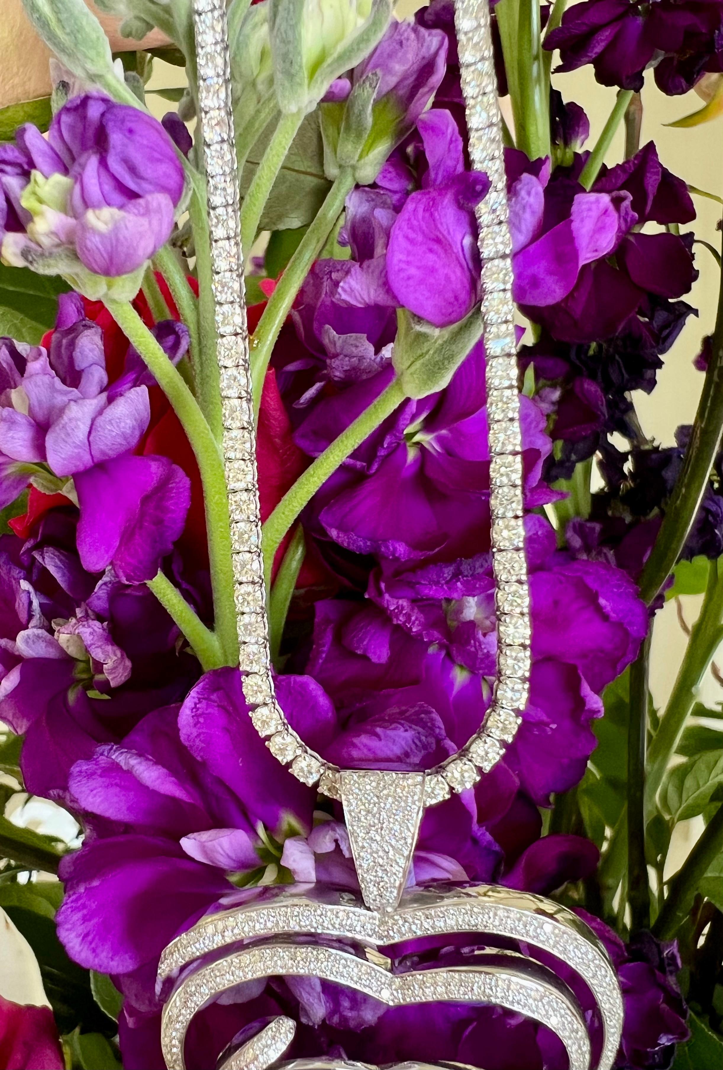 24.50 Carat Pave Diamond Heart Shaped Watch Pendant Necklace on Diamond Chain 2