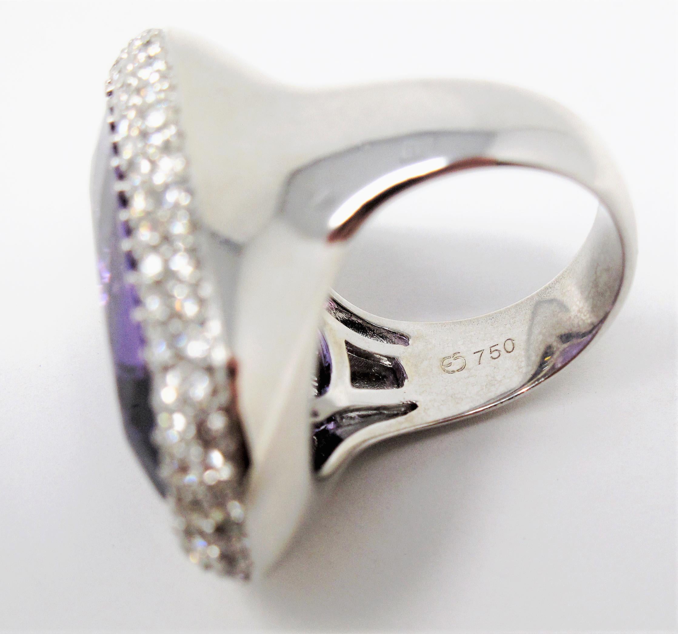 Extra Large Oval Amethyst with Pave Diamond Halo Cocktail Ring in White Gold 5