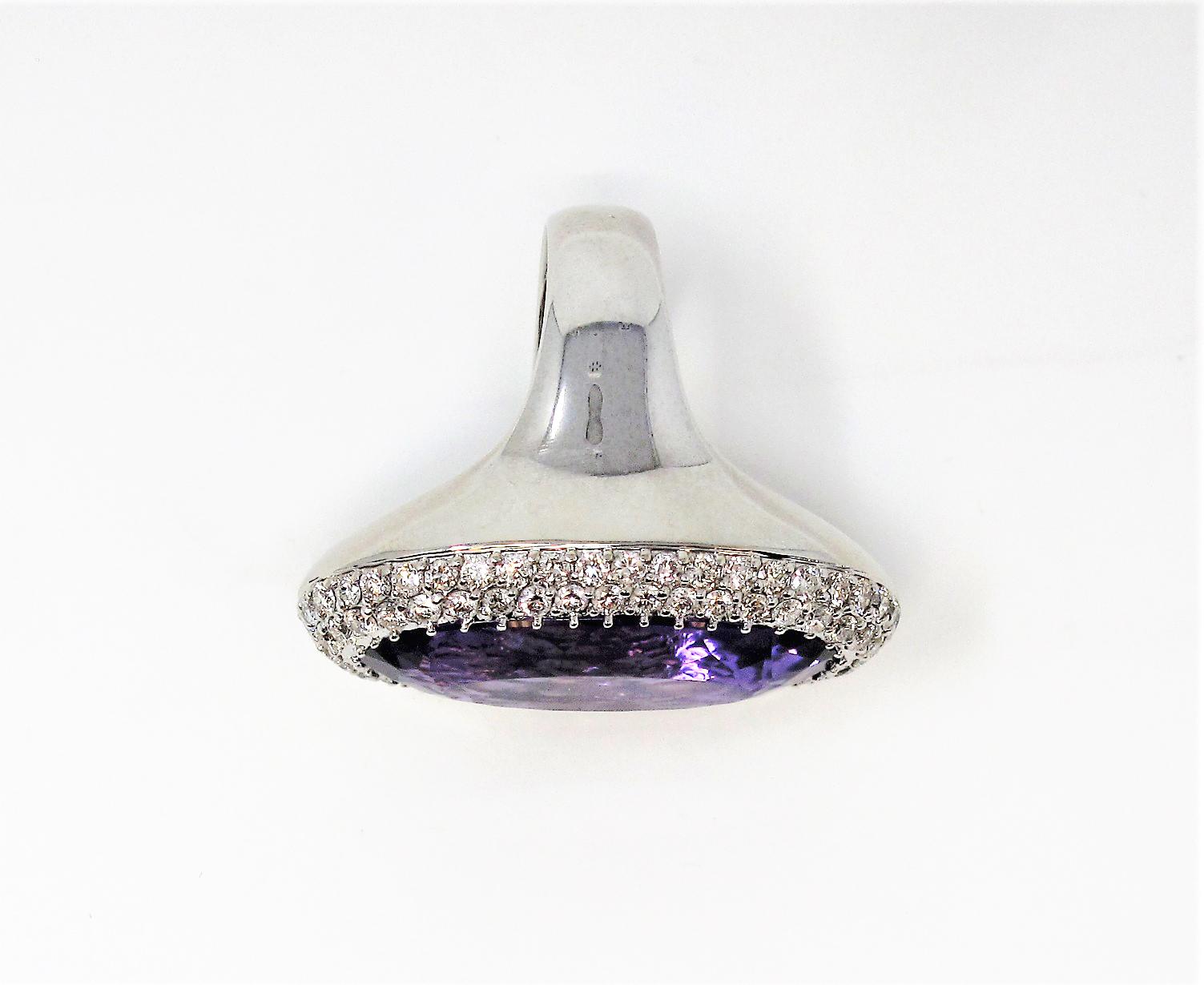 Extra Large Oval Amethyst with Pave Diamond Halo Cocktail Ring in White Gold In Good Condition In Scottsdale, AZ