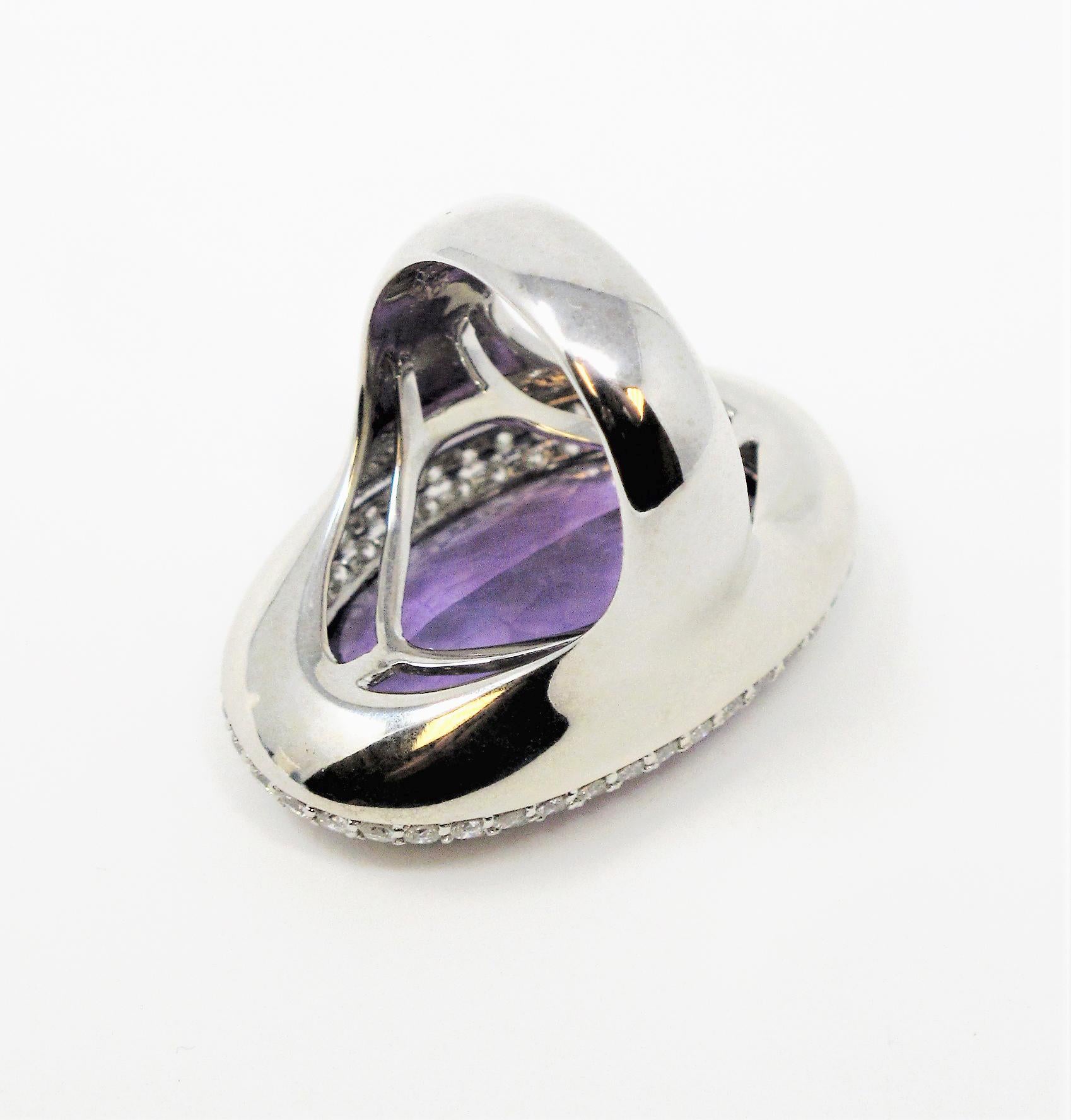 Women's Extra Large Oval Amethyst with Pave Diamond Halo Cocktail Ring in White Gold