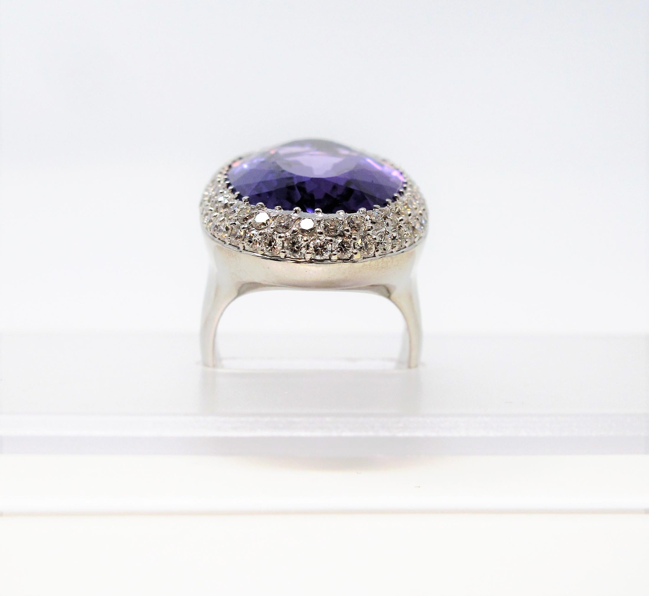 Extra Large Oval Amethyst with Pave Diamond Halo Cocktail Ring in White Gold 3