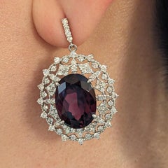 24.54 ct Oval Garnet and Diamond Dangle Earrings in Platinum