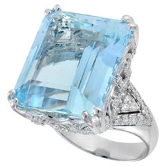 Certified 24.55 Ct. Aquamarine and Diamond Cocktail Ring in 18K White Gold