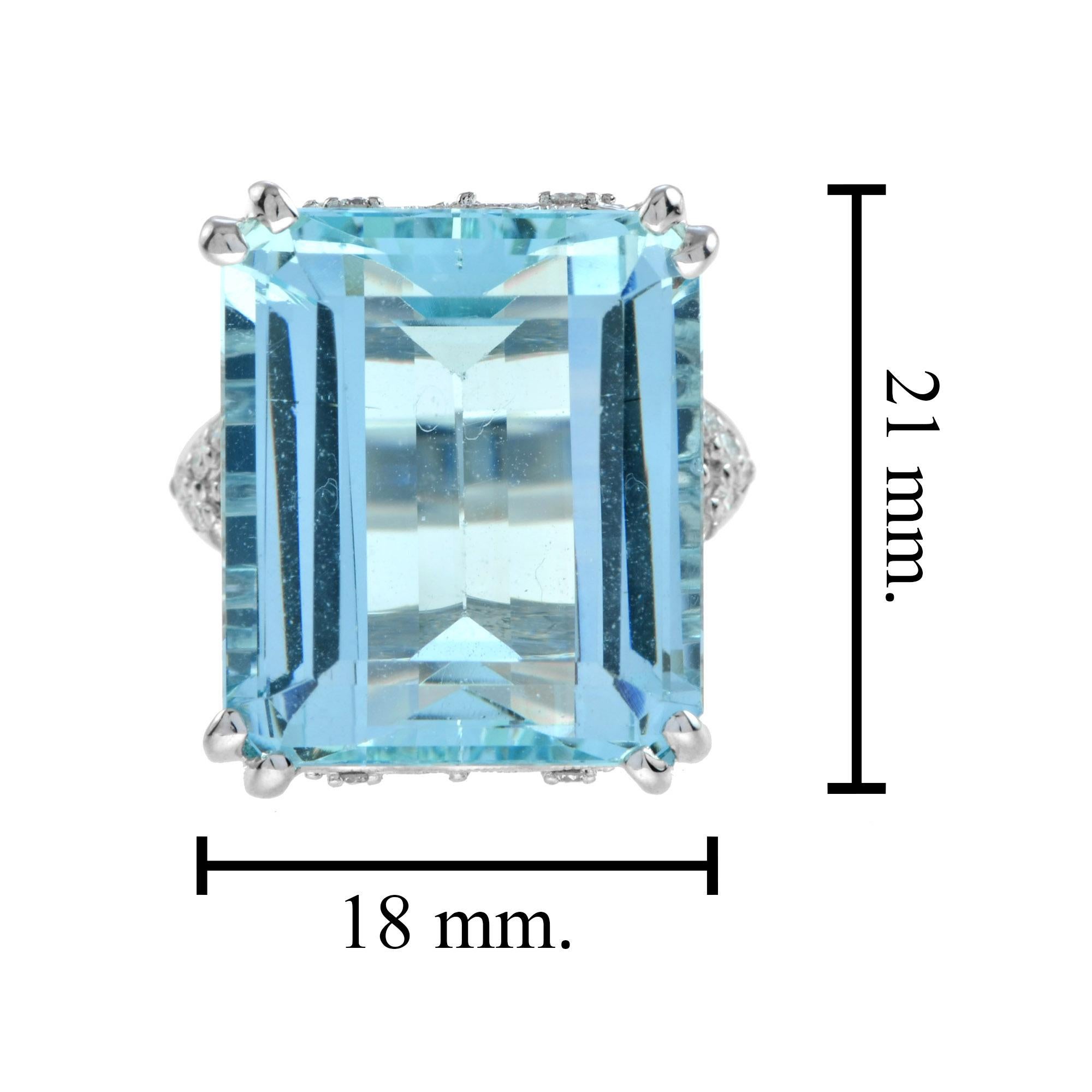 24.55 CT. Cert Blue Octagon Aquamarine & Diamond Cocktail 18K White Gold Ring en venta 1