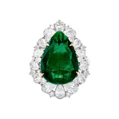 24.56 Carat Zambian Emerald Pear Shape Diamond Ring in 18k Gold