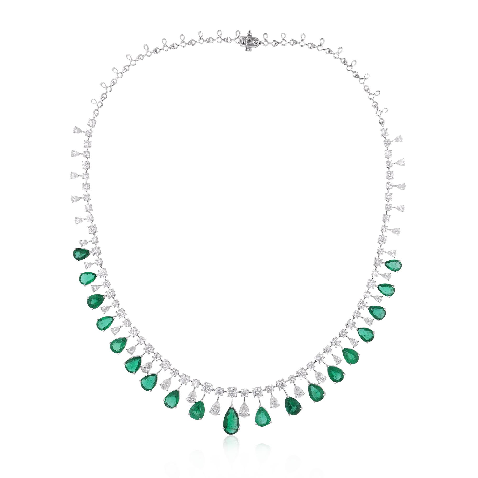 24,57 TCW Zambian Emerald Diamond Wedding Drop Collana in oro bianco 18k In condizioni Nuovo in vendita a Diera, Dubai