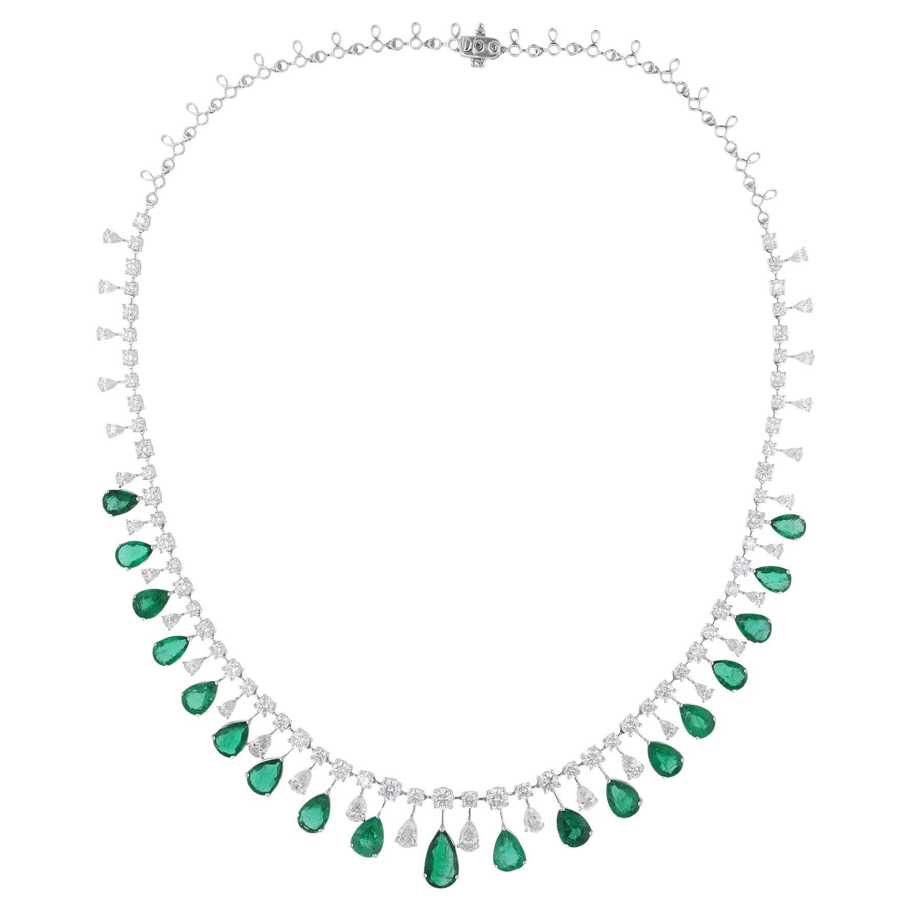 24,57 TCW Zambian Emerald Diamond Wedding Drop Collana in oro bianco 18k