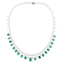 24.57 TCW Zambian Emerald Diamond Wedding Drop Necklace Or blanc 18k