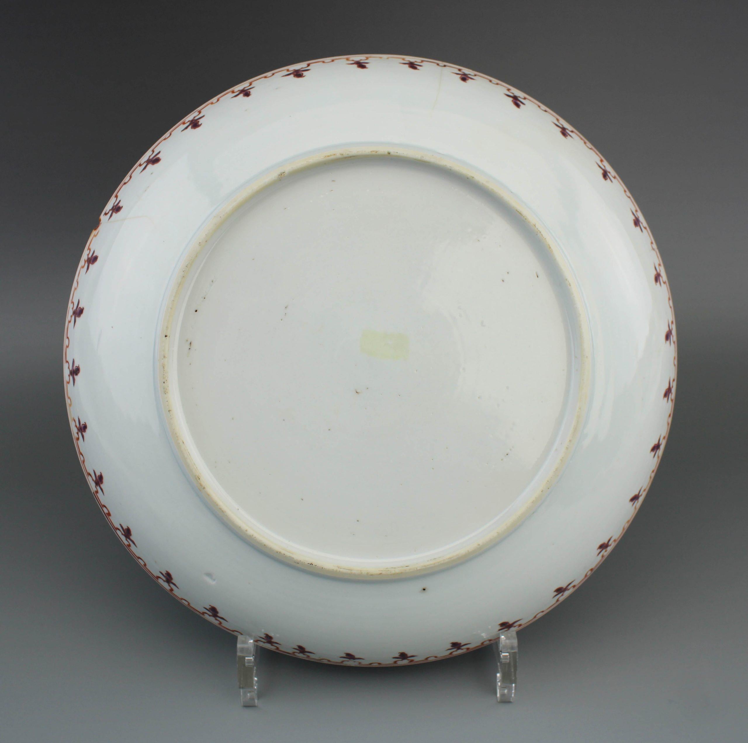 A Chinese Export Porcelain saucer dish after the ‘Arbour’ design by Cornelis Pronk (1691 – 1759) commissioned by the Dutch East India Company (Verenigde Oost-Indische Compagnie or V.O.C.) in 1737. This design is mentioned in the V.O.C. archives, it