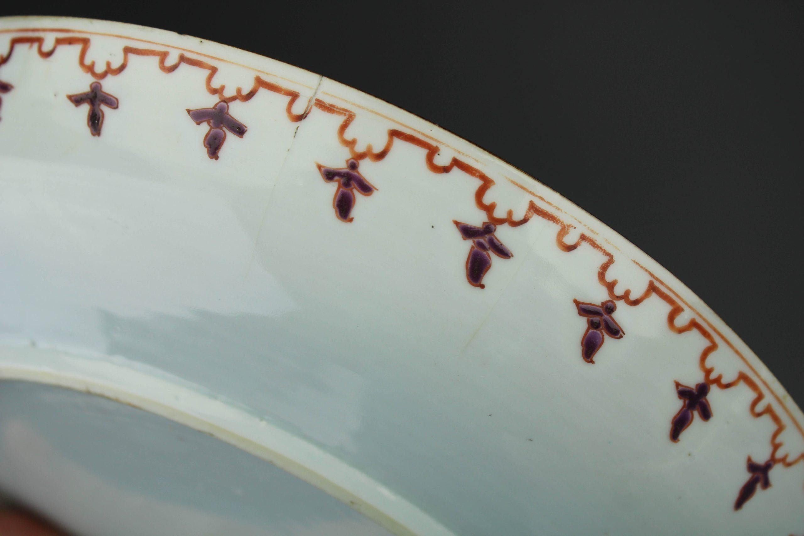 Qing 24.5CM Ca 1740 Chinese porcelain Commande Dish CORNELIS PRONK 'Arbour' Pattern For Sale