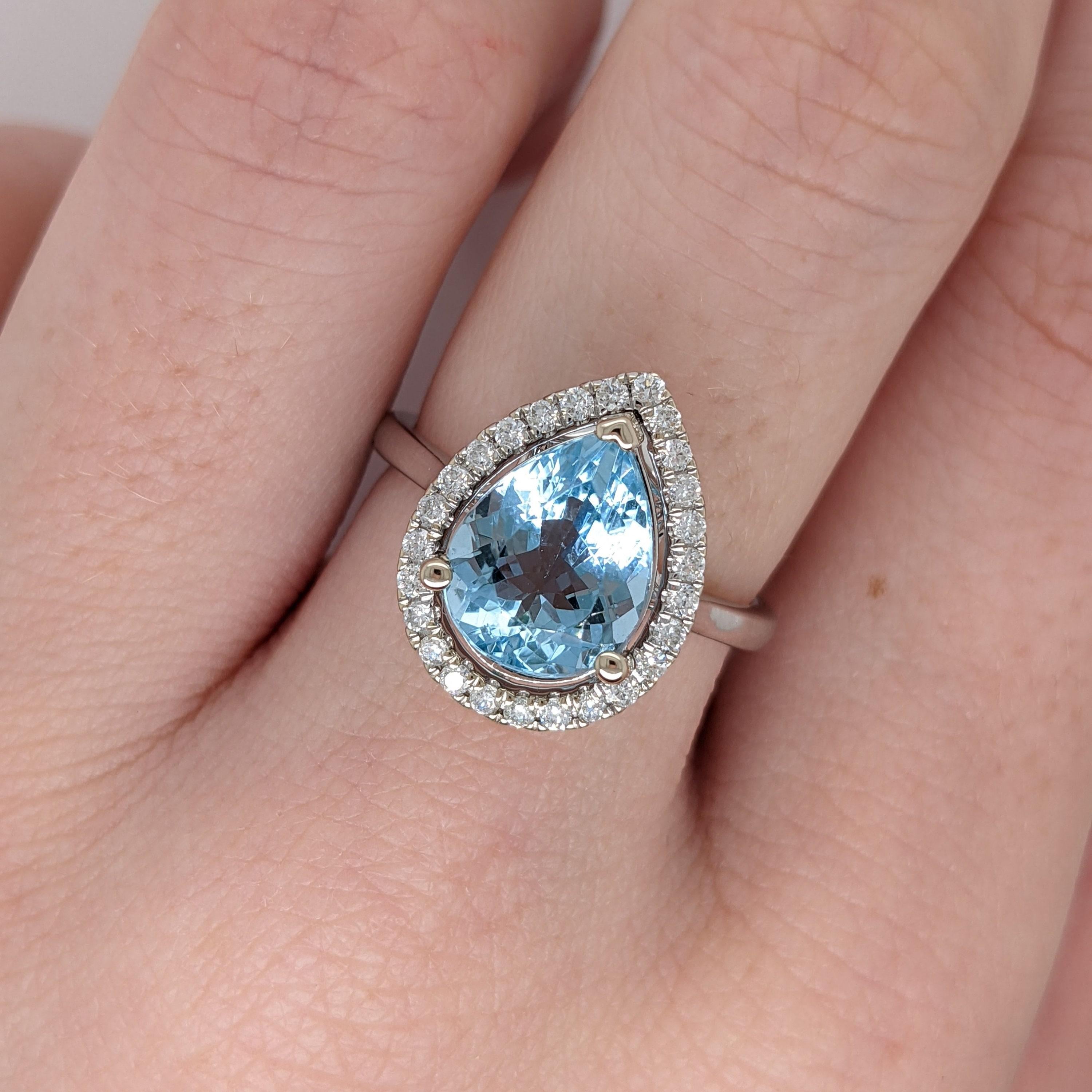 2.45ct Aquamarine Ring w Diamond Halo in Solid 14K White Gold Pear 11x8mm In New Condition For Sale In Columbus, OH