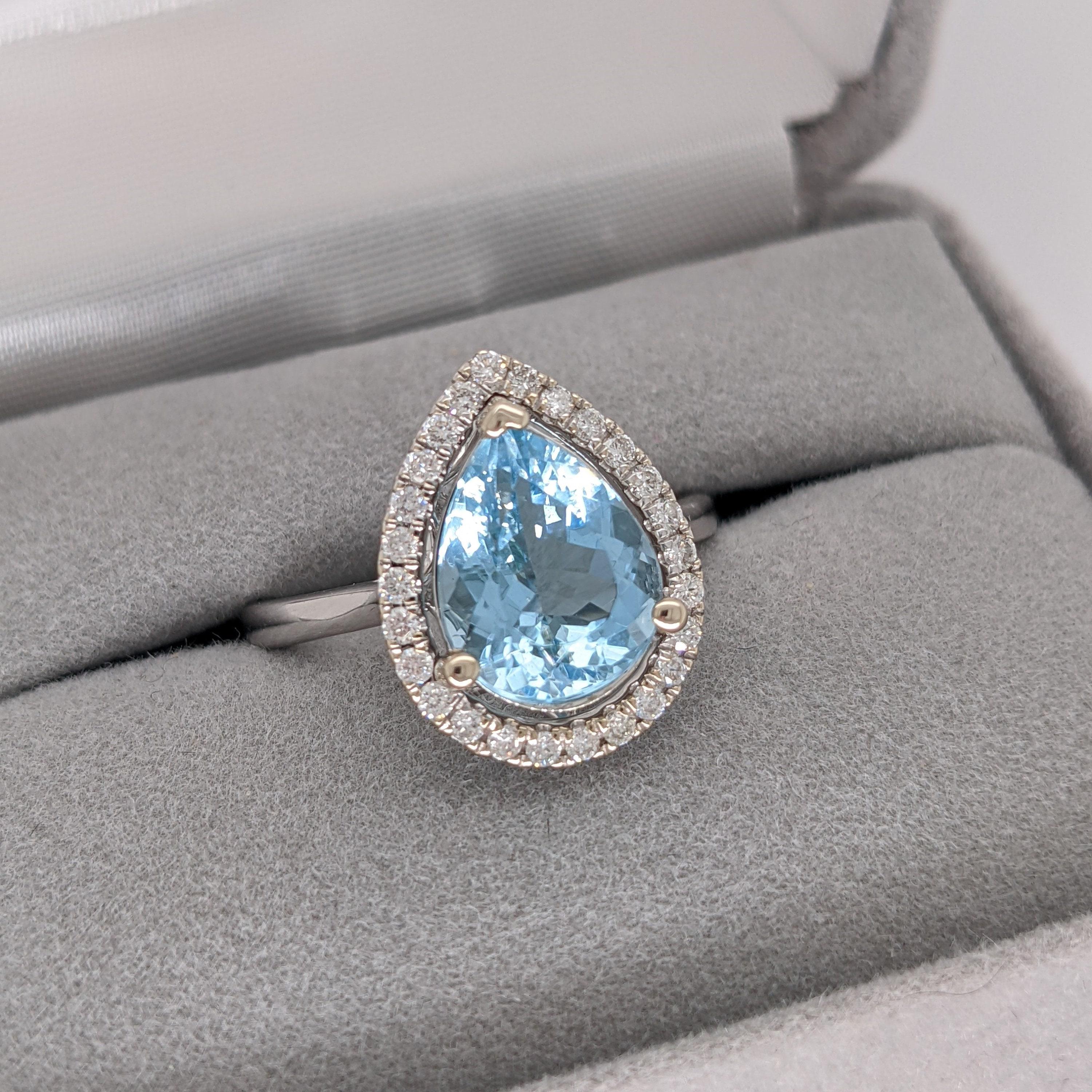 2.45ct Aquamarine Ring w Diamond Halo in Solid 14K White Gold Pear 11x8mm For Sale 2