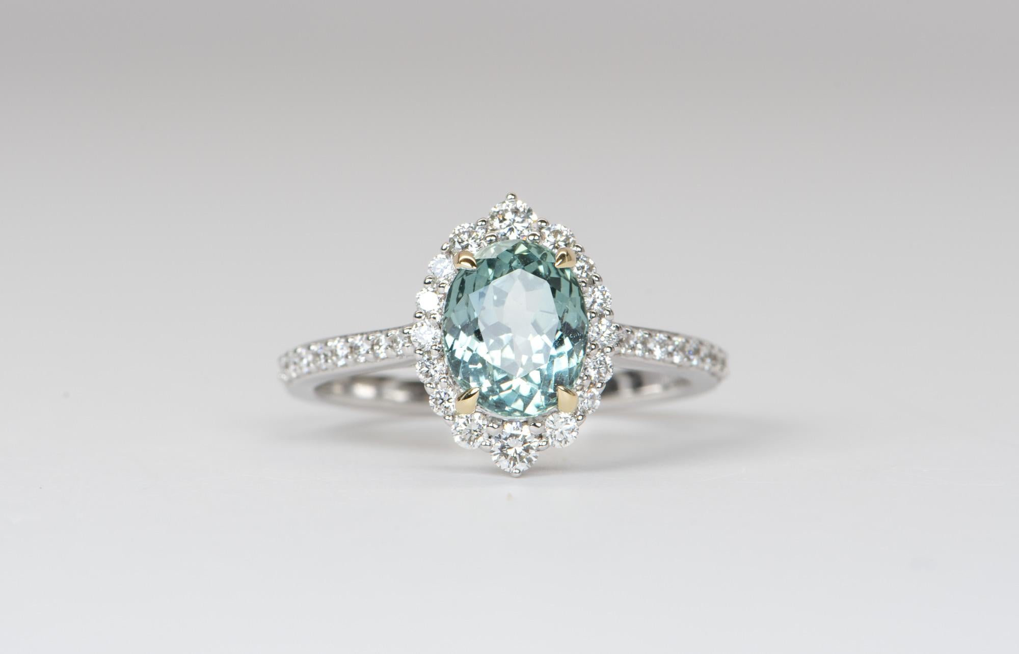 blue green montana sapphire engagement ring
